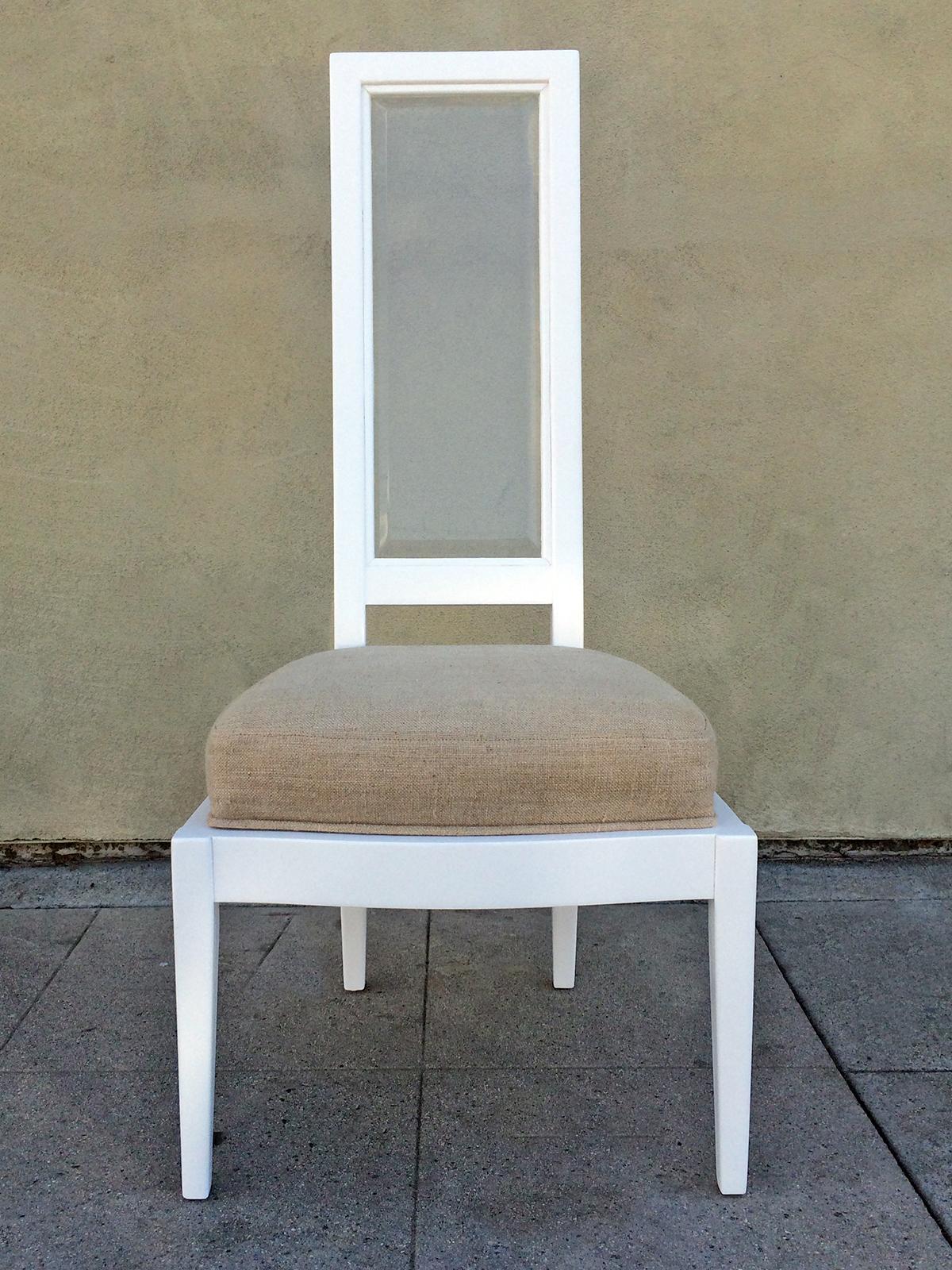 American Lucite Back and White Lacquer Pair of Chairs For Sale