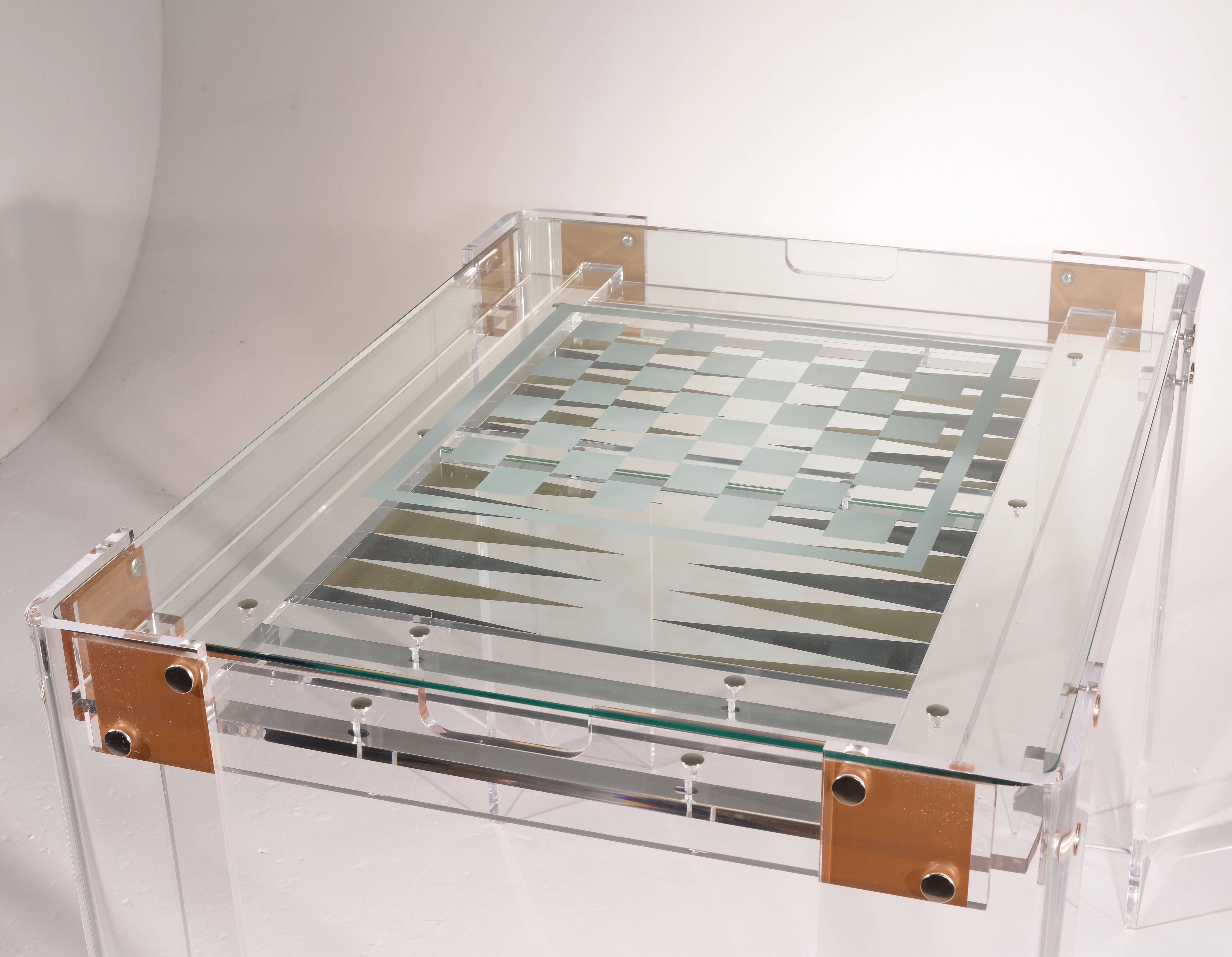 Late 20th Century Lucite Backgammon and Chess Table