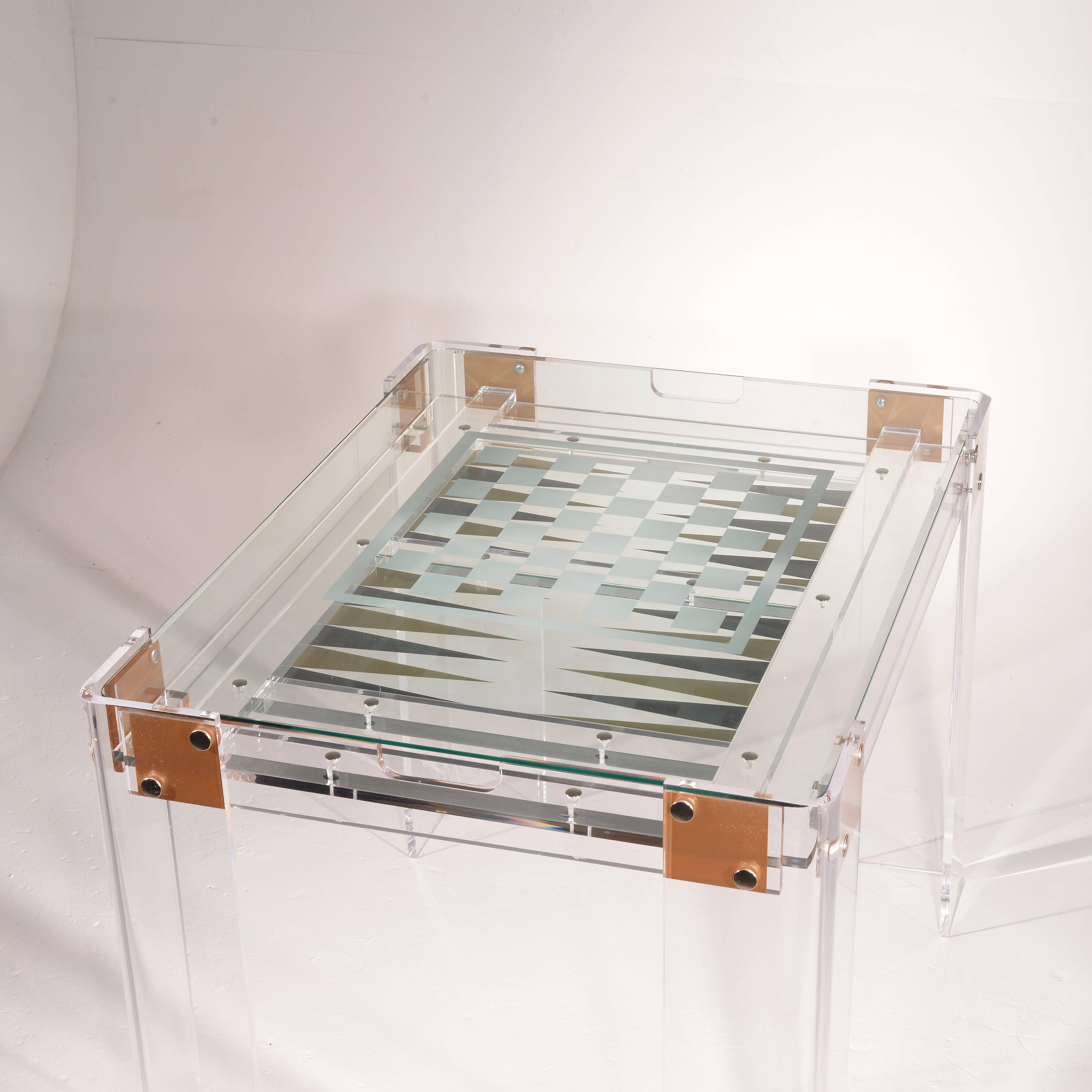 Lucite Backgammon and Chess Table 1