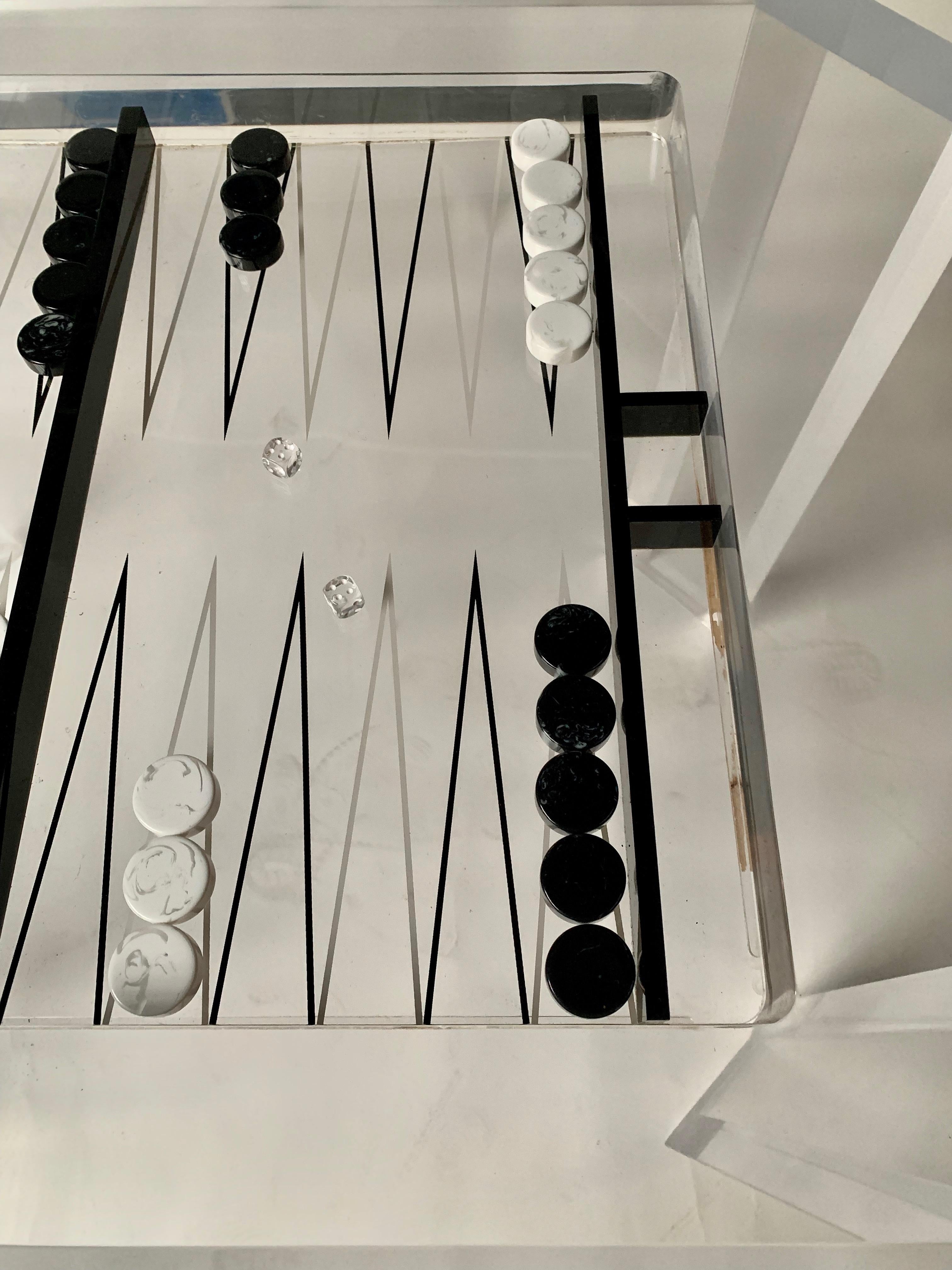 Lucite Backgammon Table with Glass Cover 2