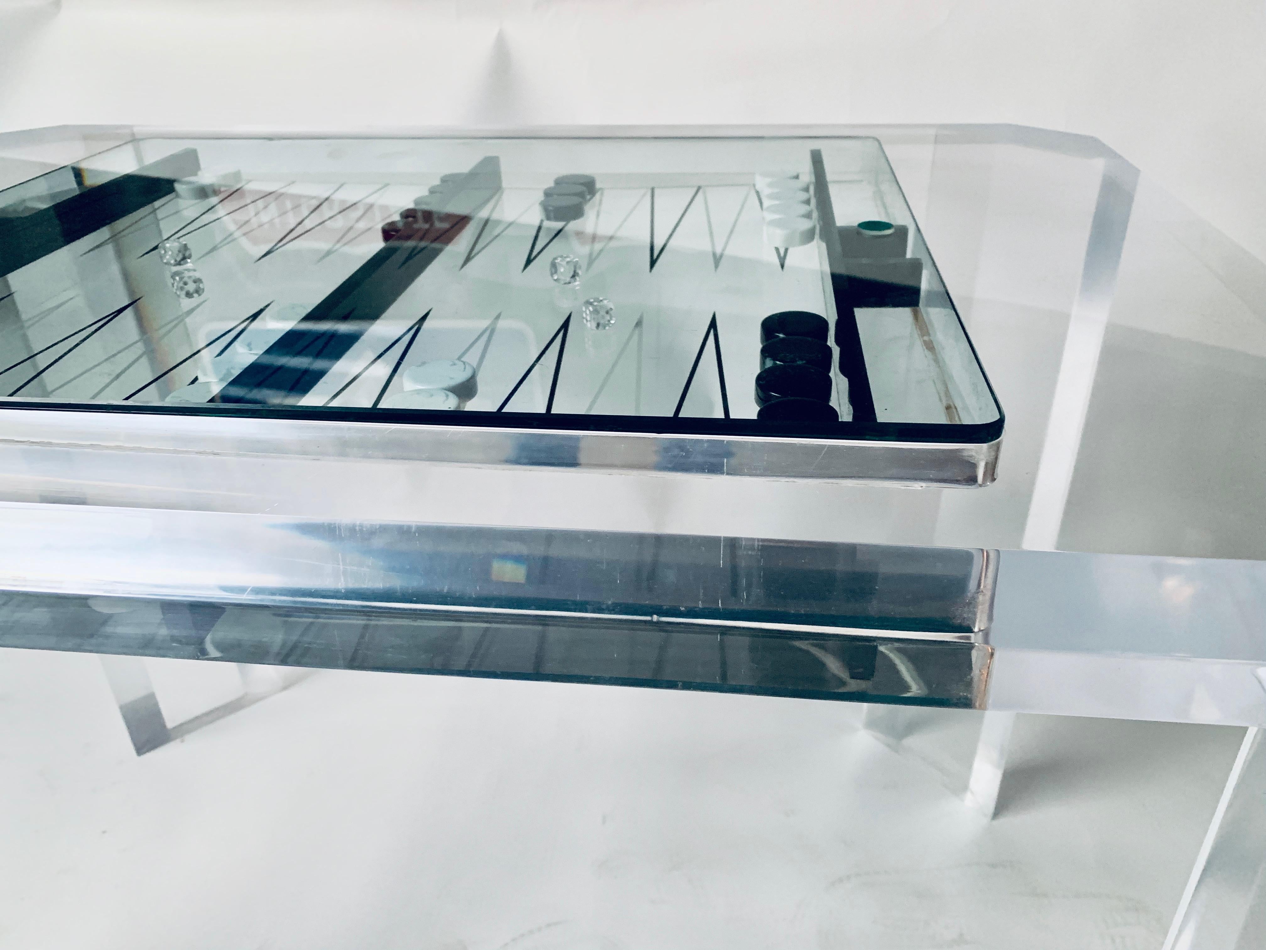 Lucite Backgammon Table with Glass Cover 3