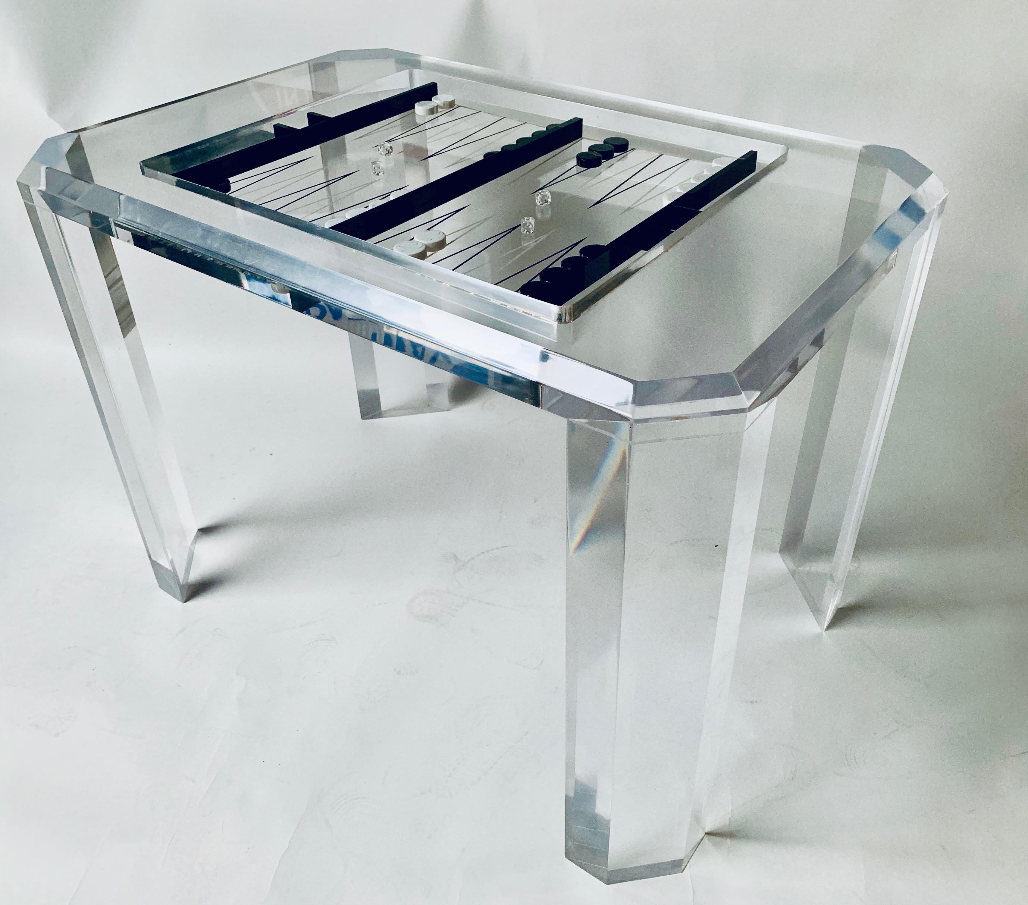 American Lucite Backgammon Table with Glass Cover
