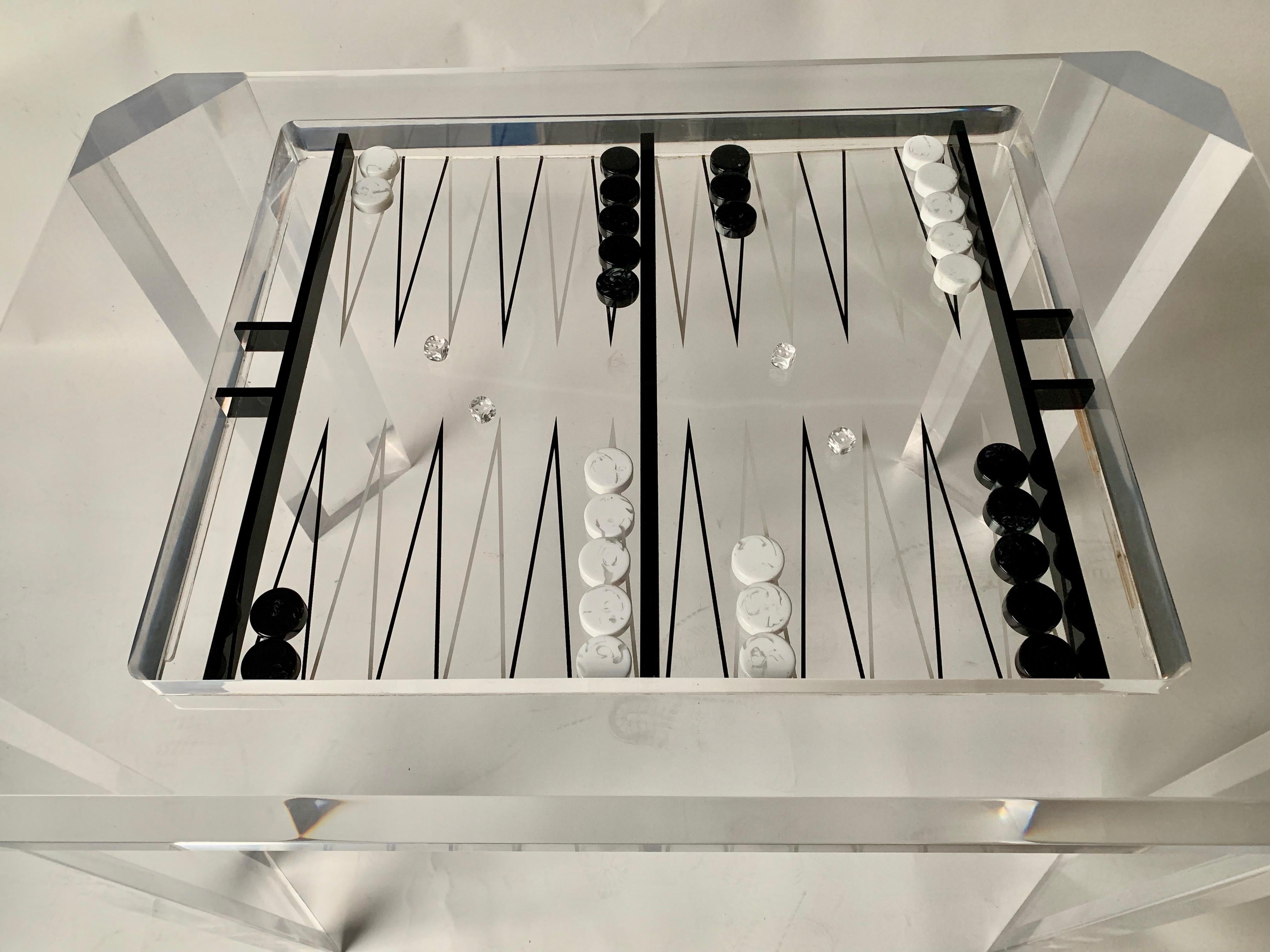 Lucite Backgammon Table with Glass Cover In Good Condition In Los Angeles, CA