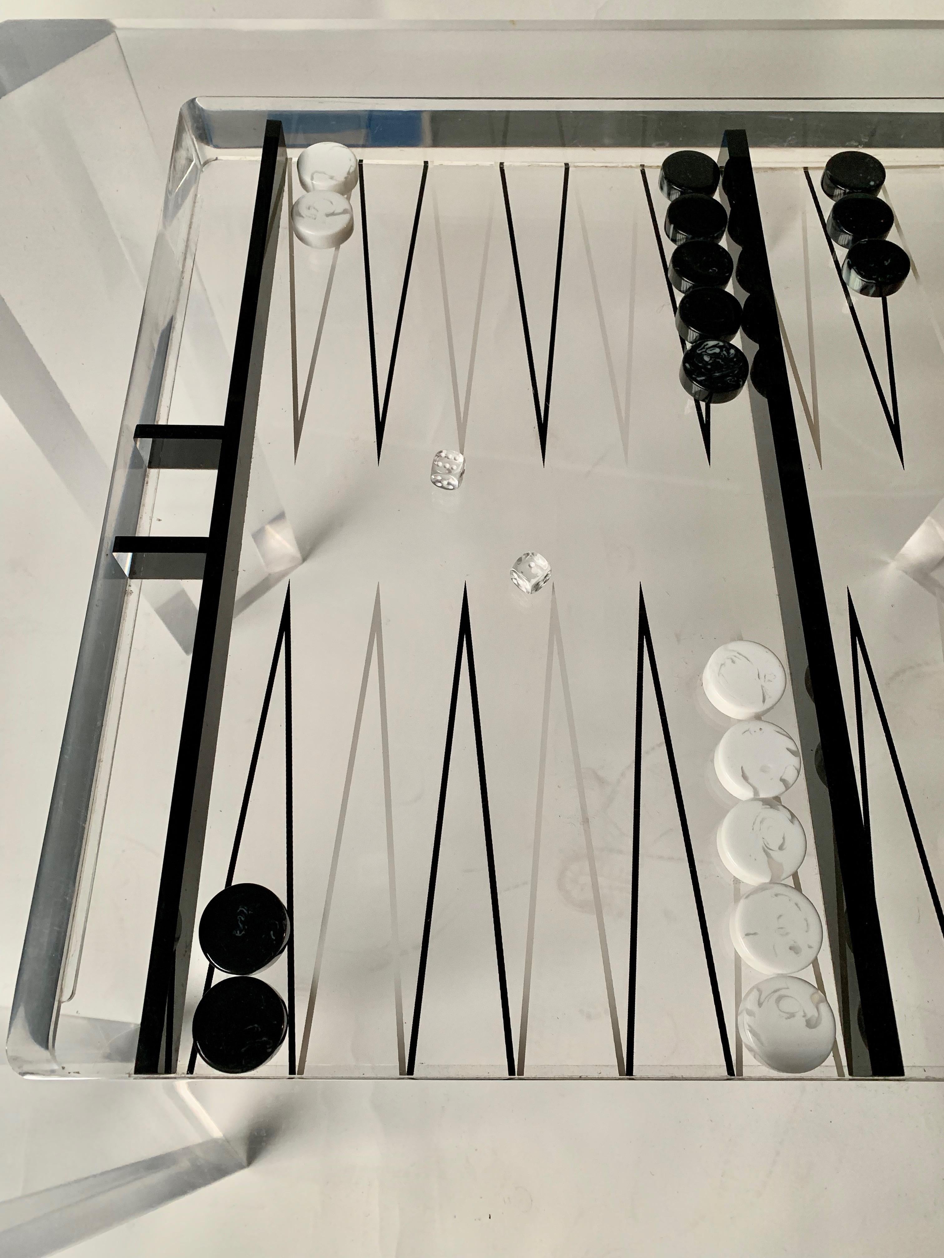 Late 20th Century Lucite Backgammon Table with Glass Cover