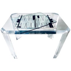 Lucite Backgammon Table with Glass Cover