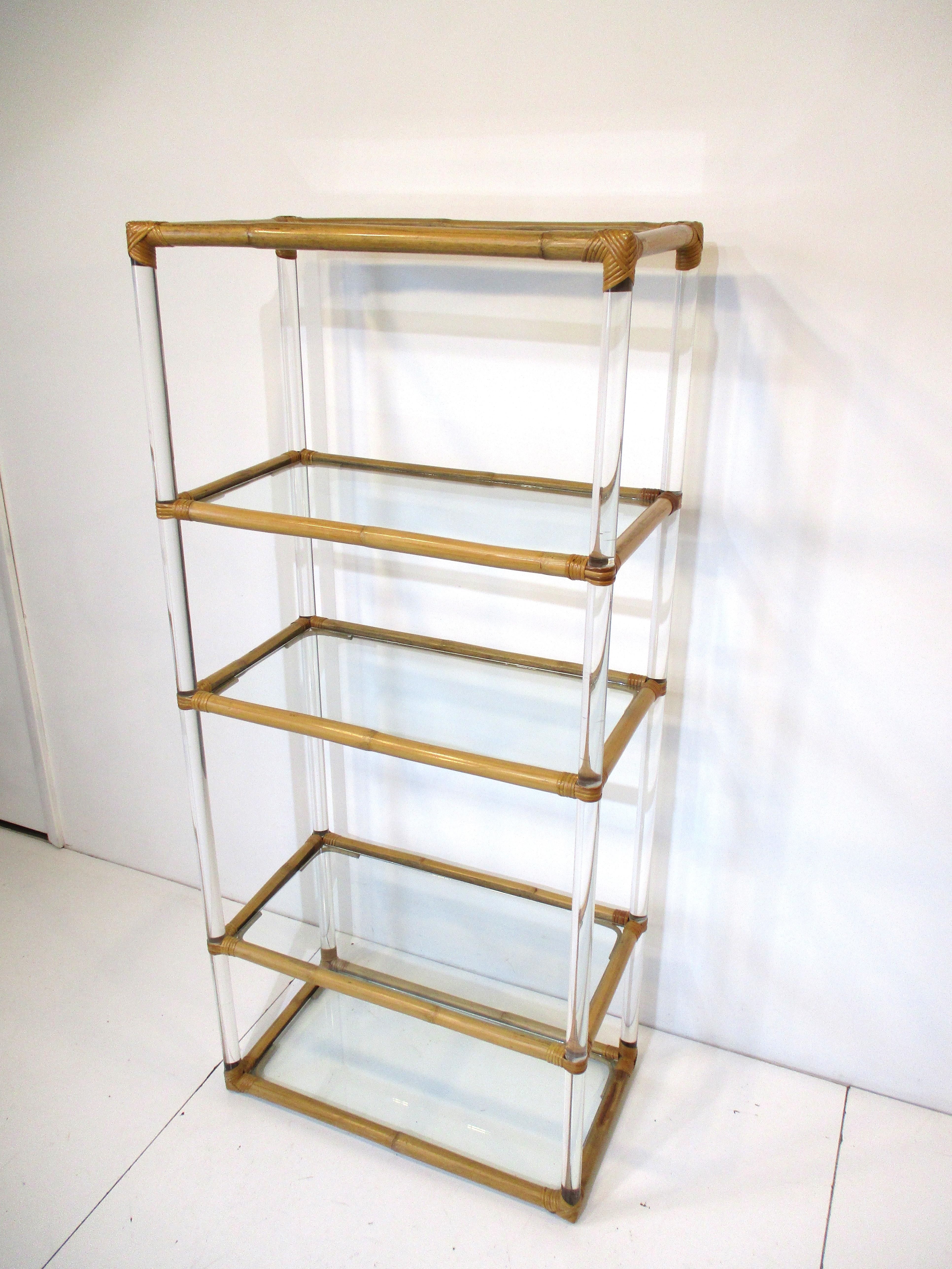 Lucite / Bamboo / Glass Etagere in the Style of Karl Springer For Sale 2
