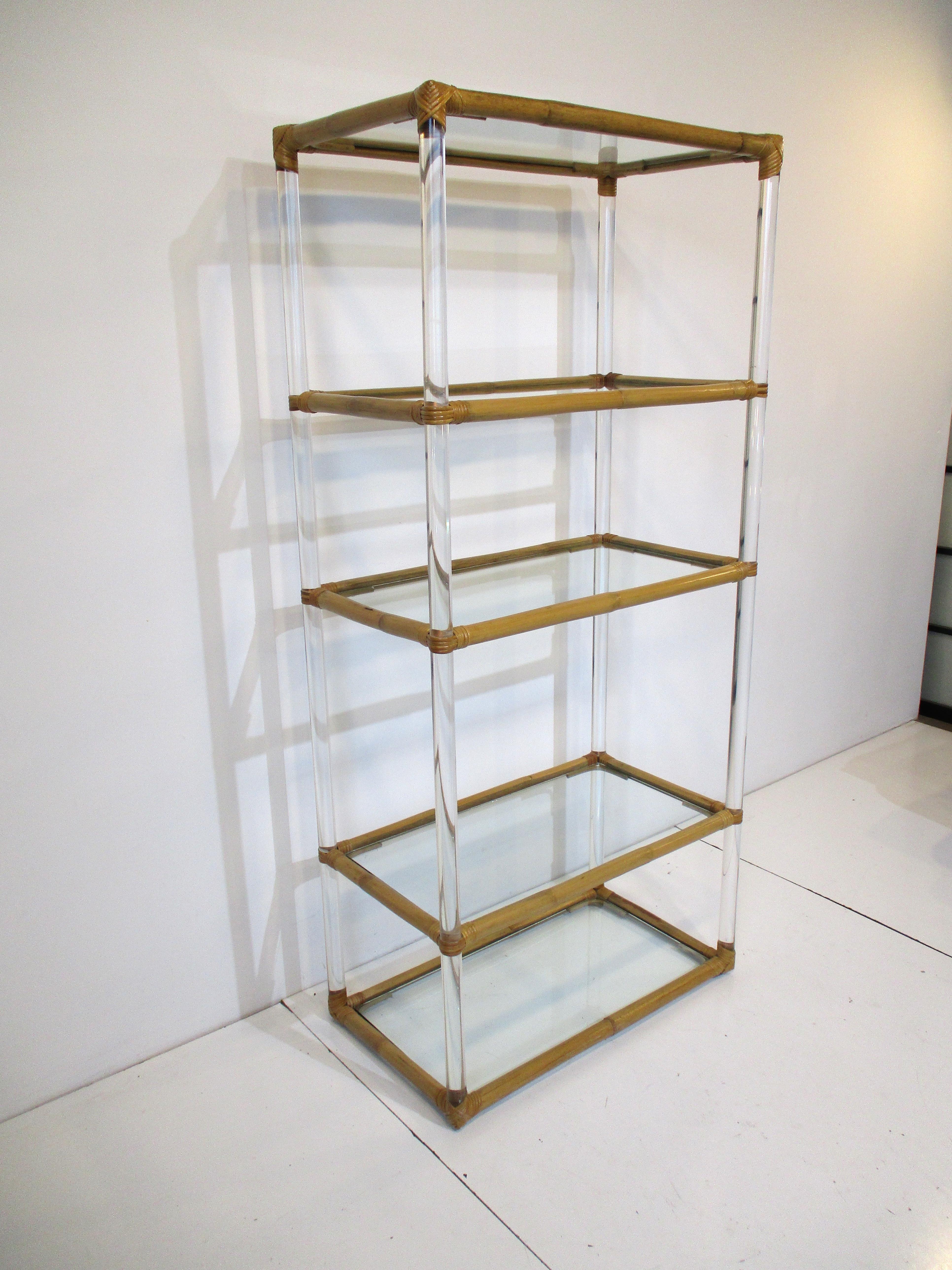 Lucite / Bamboo / Glass Etagere in the Style of Karl Springer For Sale 3