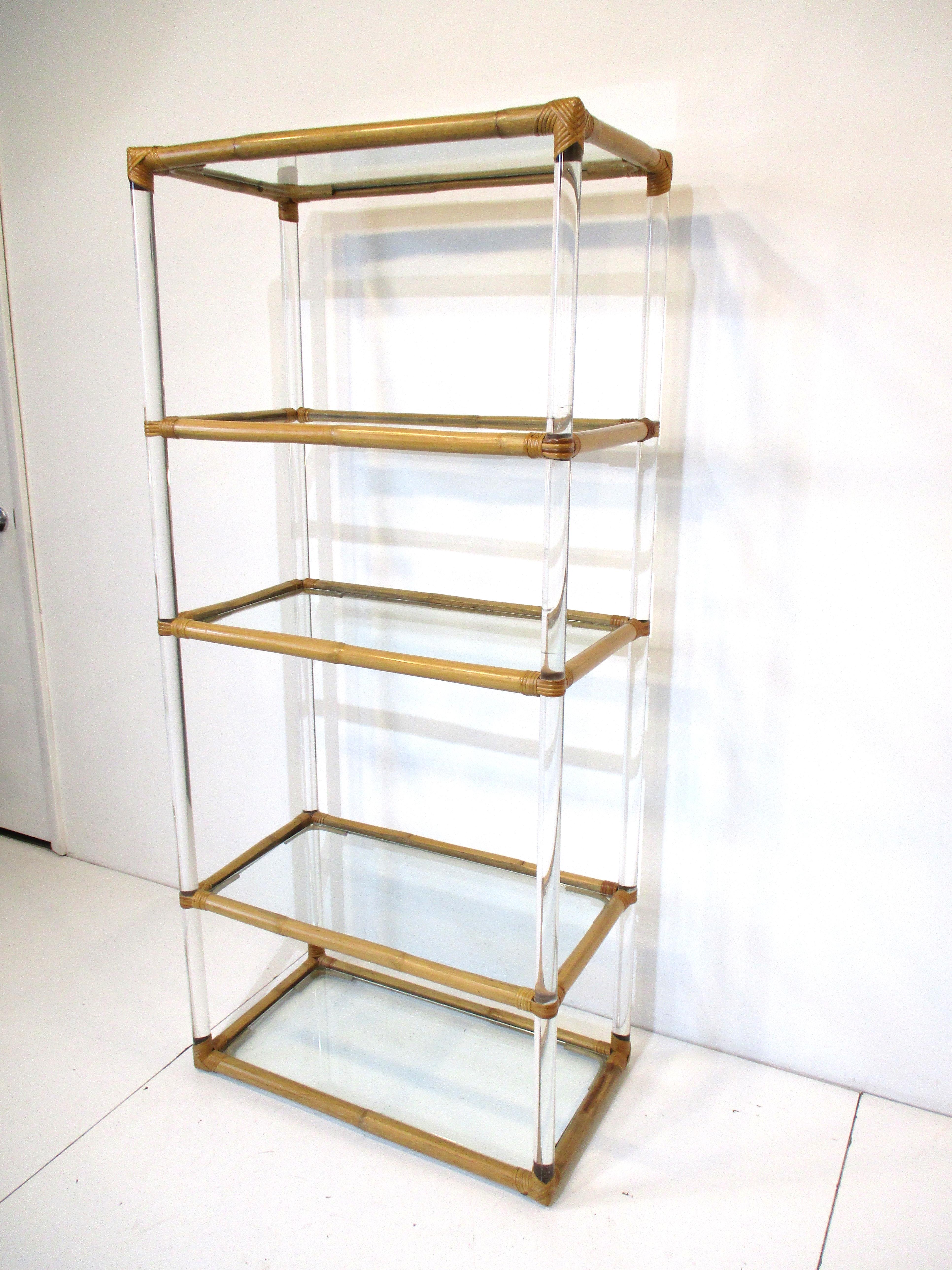 Modern Lucite / Bamboo / Glass Etagere in the Style of Karl Springer For Sale