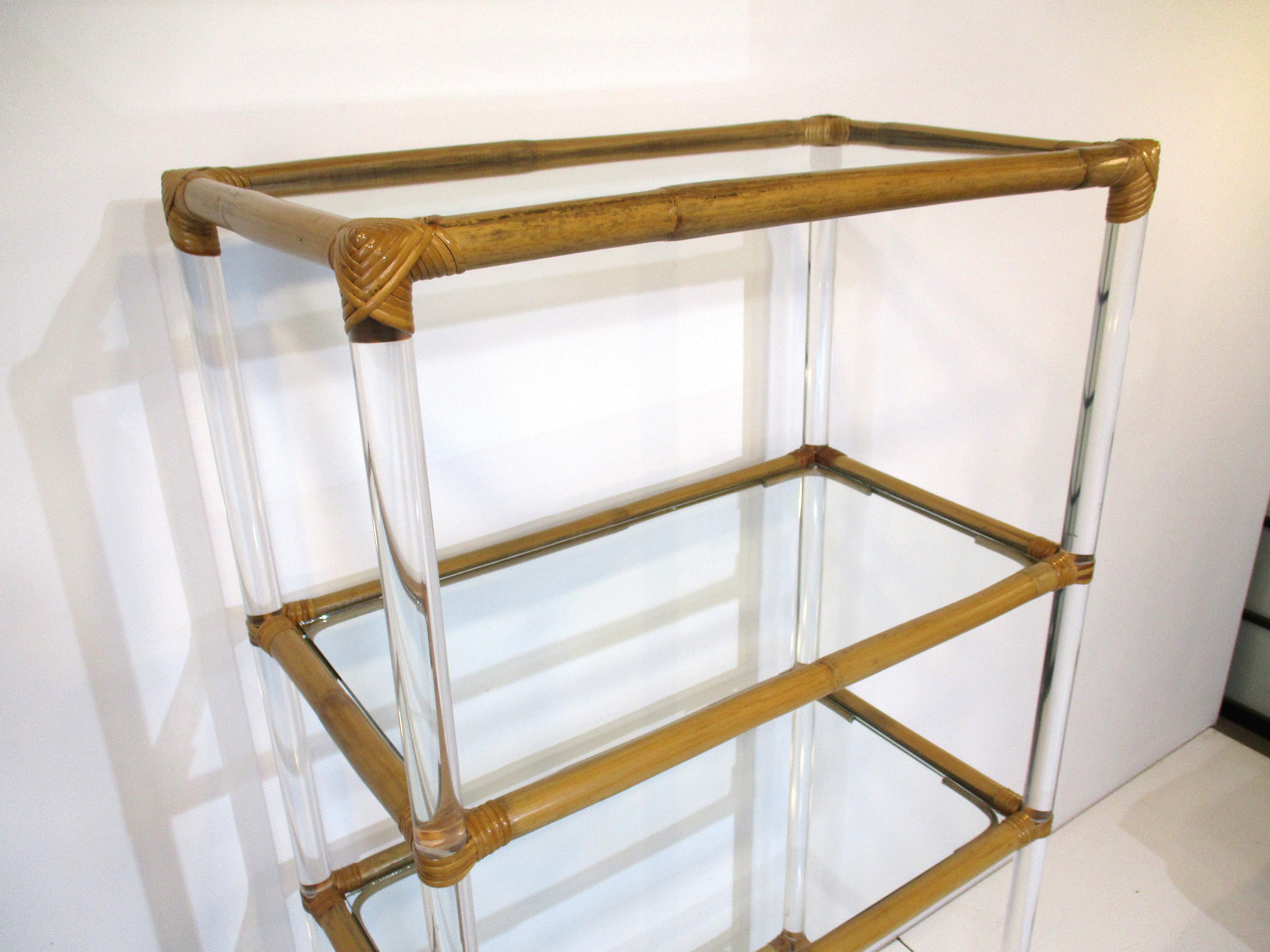 Unknown Lucite / Bamboo / Glass Etagere in the Style of Karl Springer For Sale