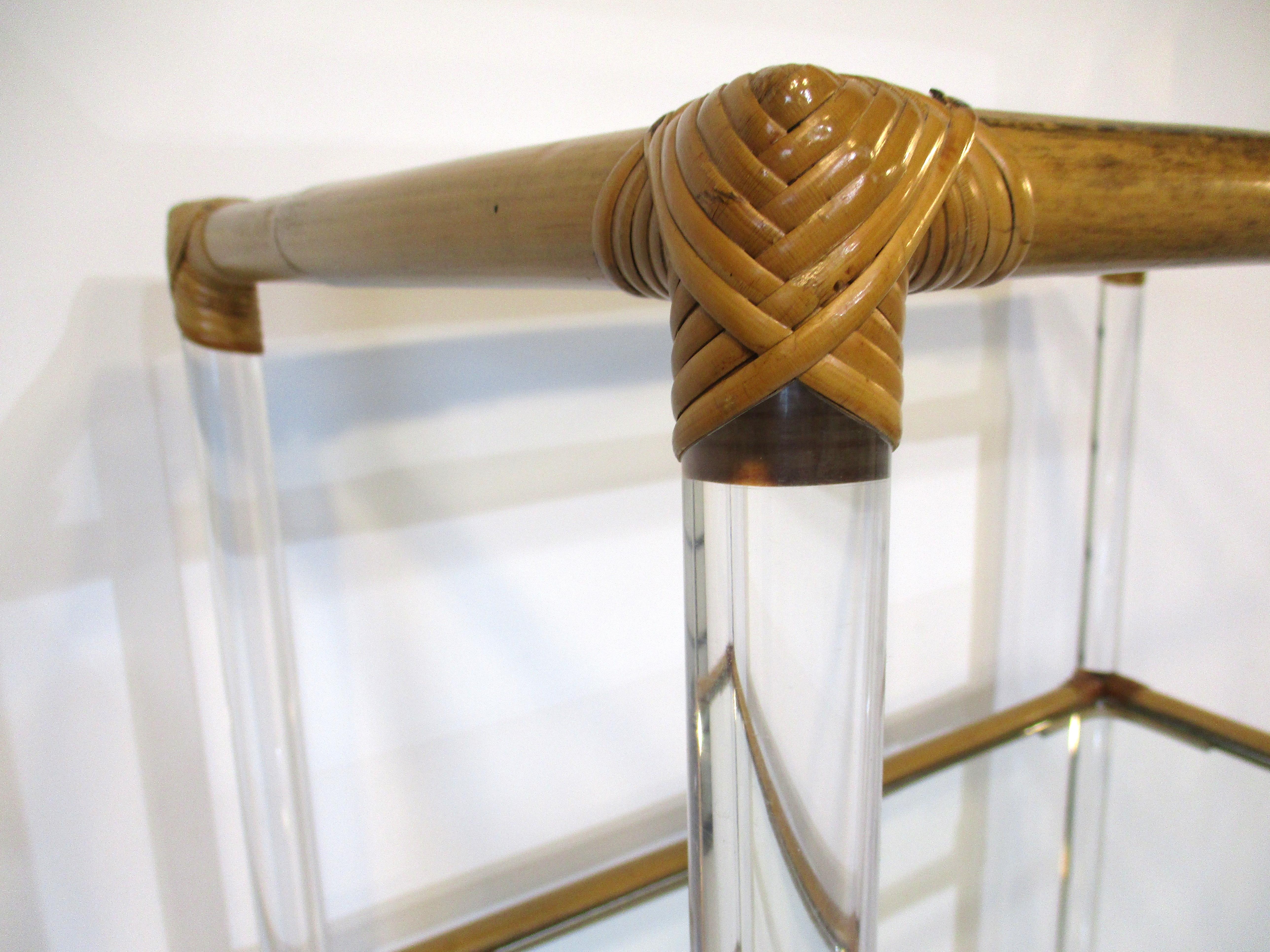 Lucite / Bamboo / Glass Etagere in the Style of Karl Springer In Good Condition For Sale In Cincinnati, OH