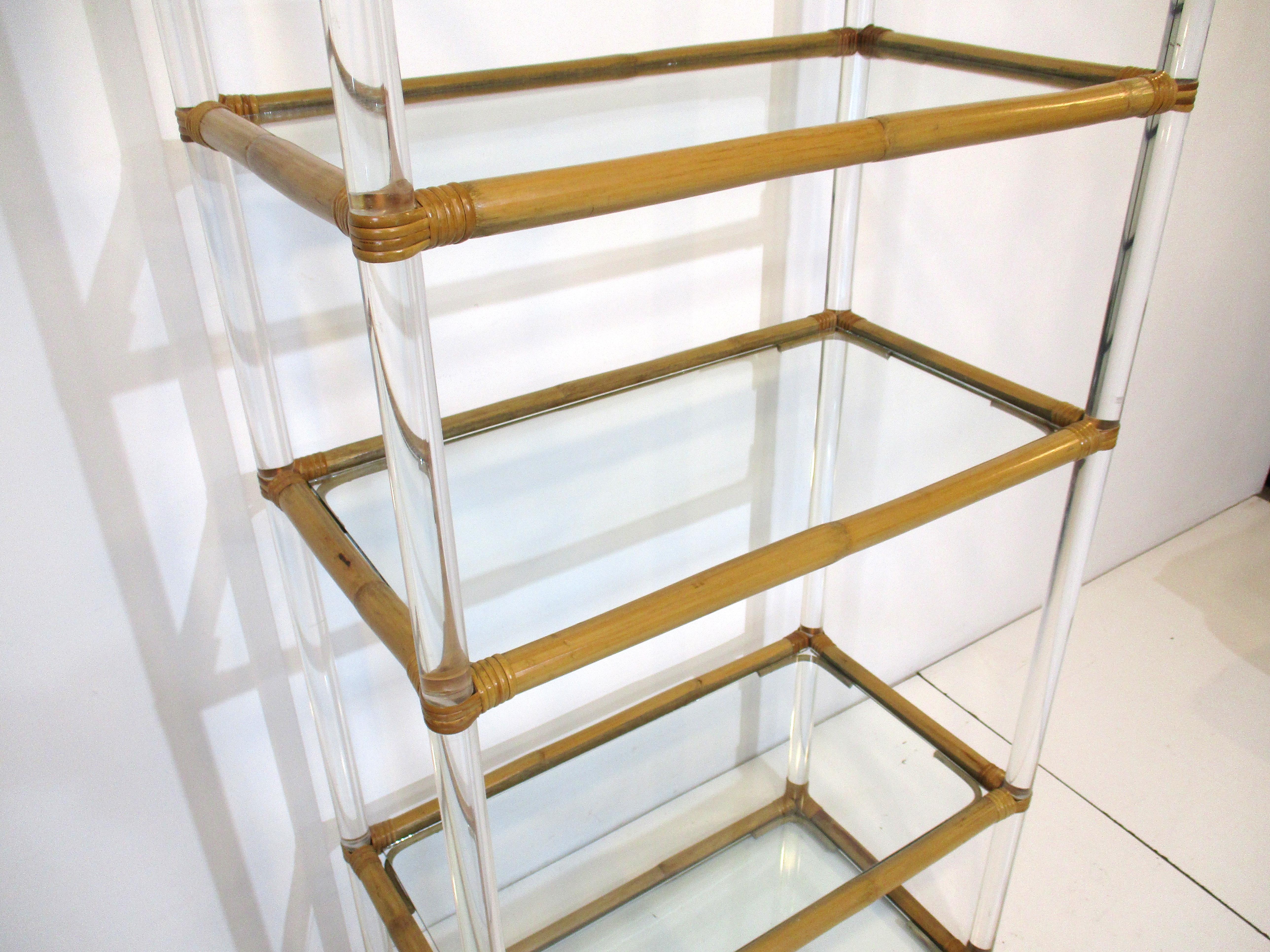 20th Century Lucite / Bamboo / Glass Etagere in the Style of Karl Springer For Sale