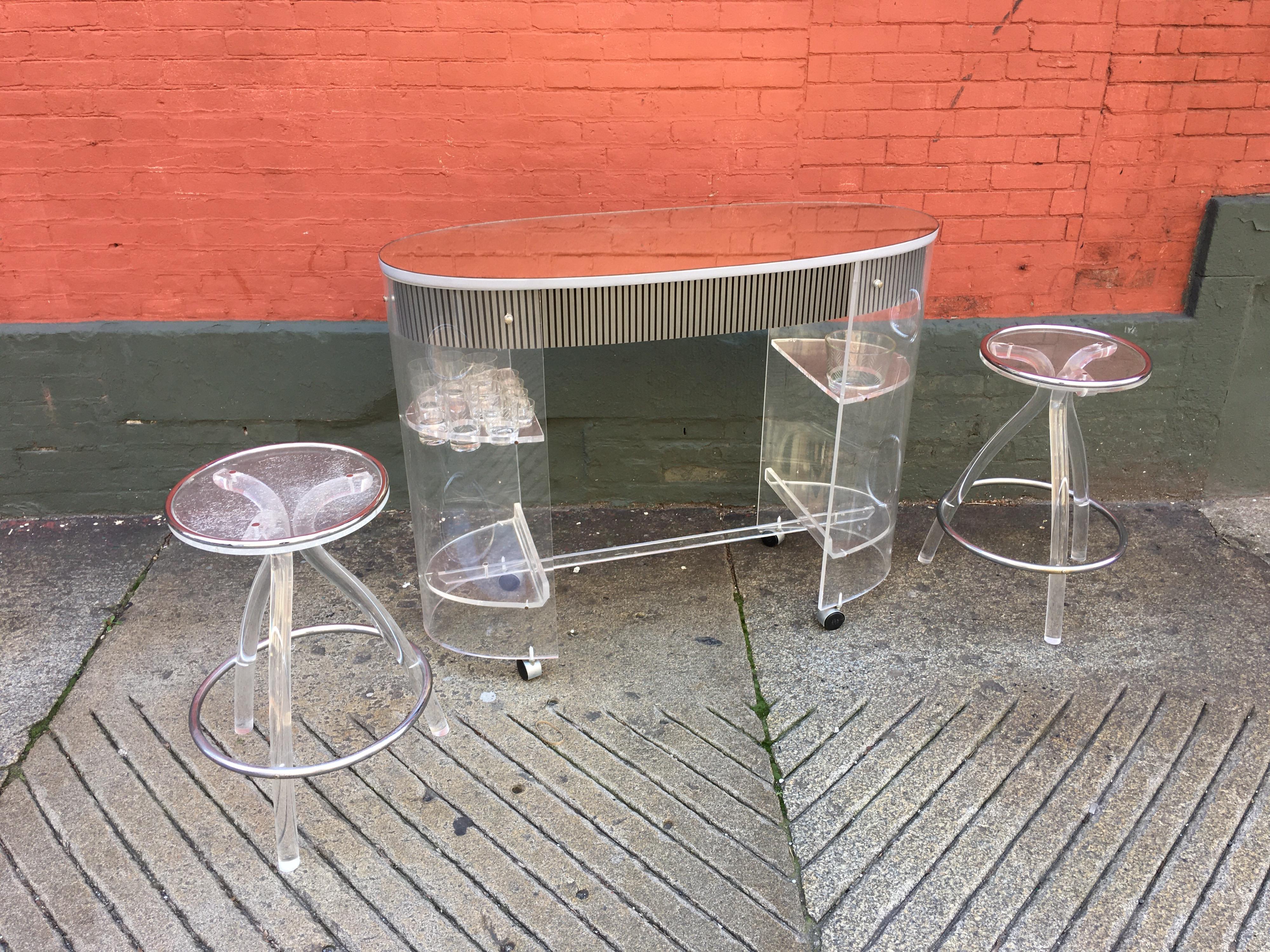 Lucite Bar, 2 Stools and Original Drink Glasses and Ice Bucket 9