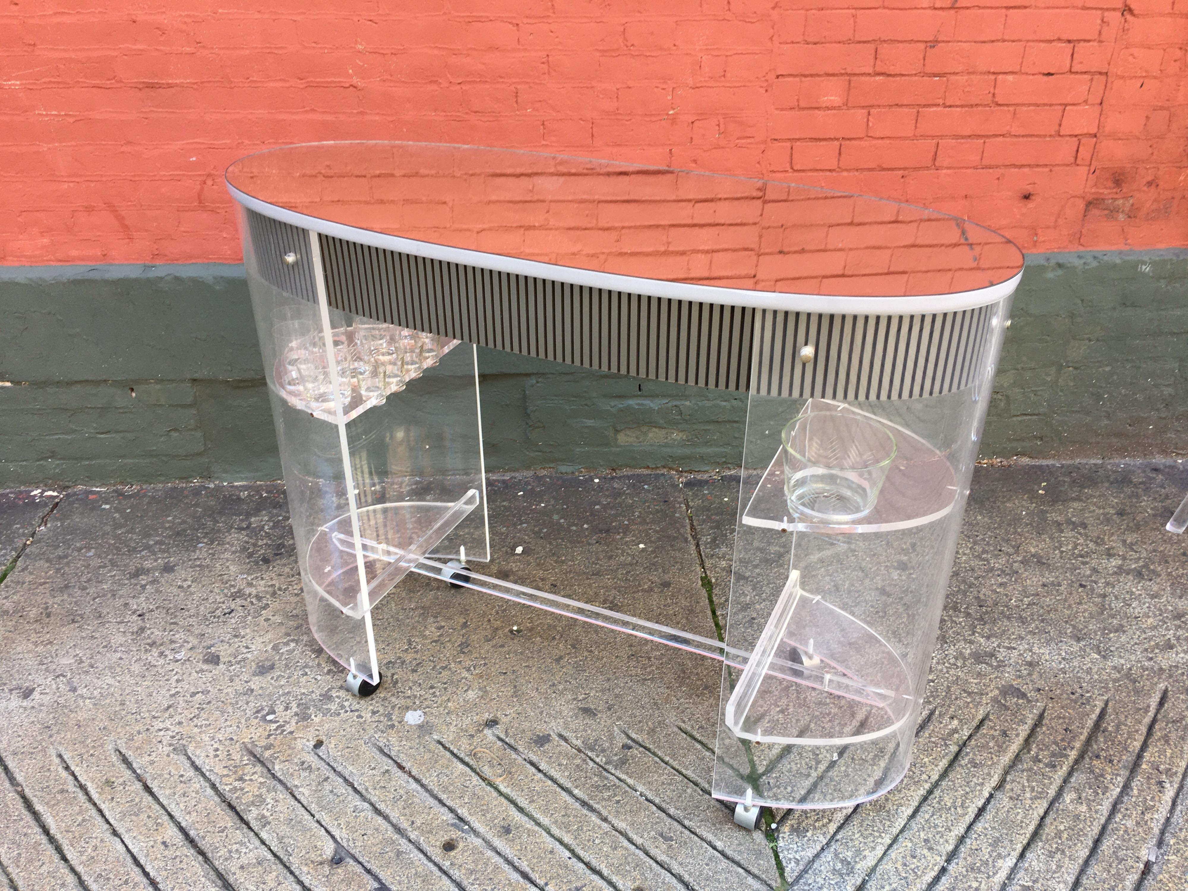 Lucite Bar, 2 Stools and Original Drink Glasses and Ice Bucket 10