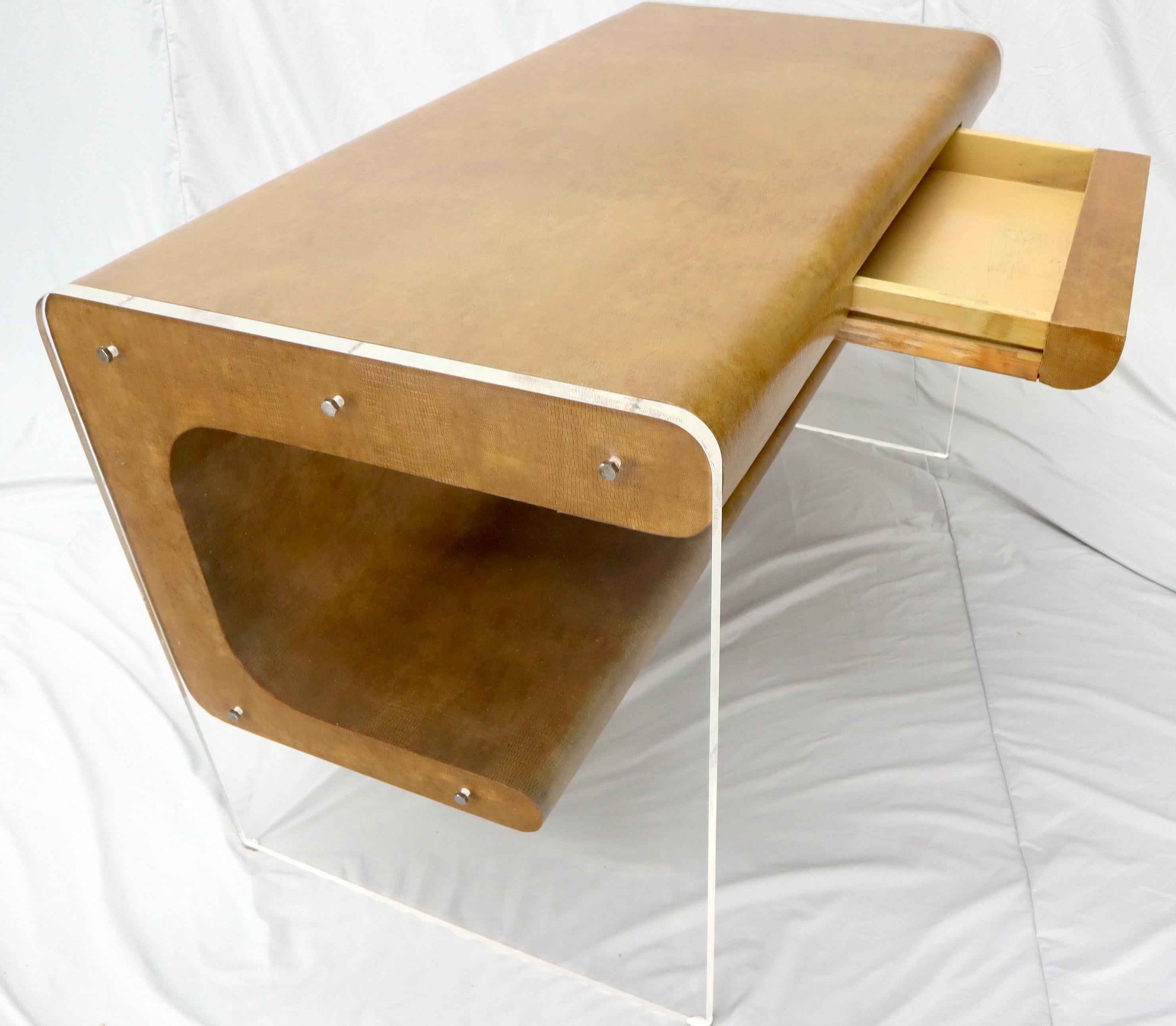 Lucite Base Faux Snake Skin Sculptural Shape One-Drawer Writing Table Desk For Sale 2