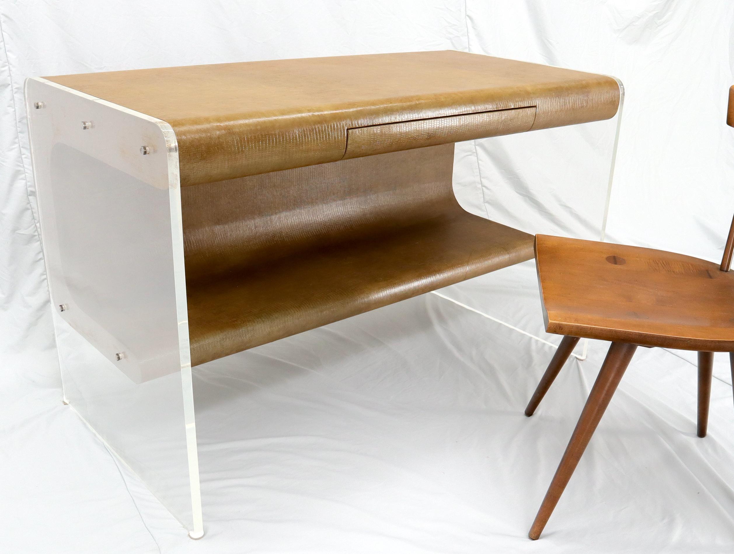 Mid-Century Modern sculptural futuristic shape desk writing table with one drawer. Kagan Space Age attribution influence.