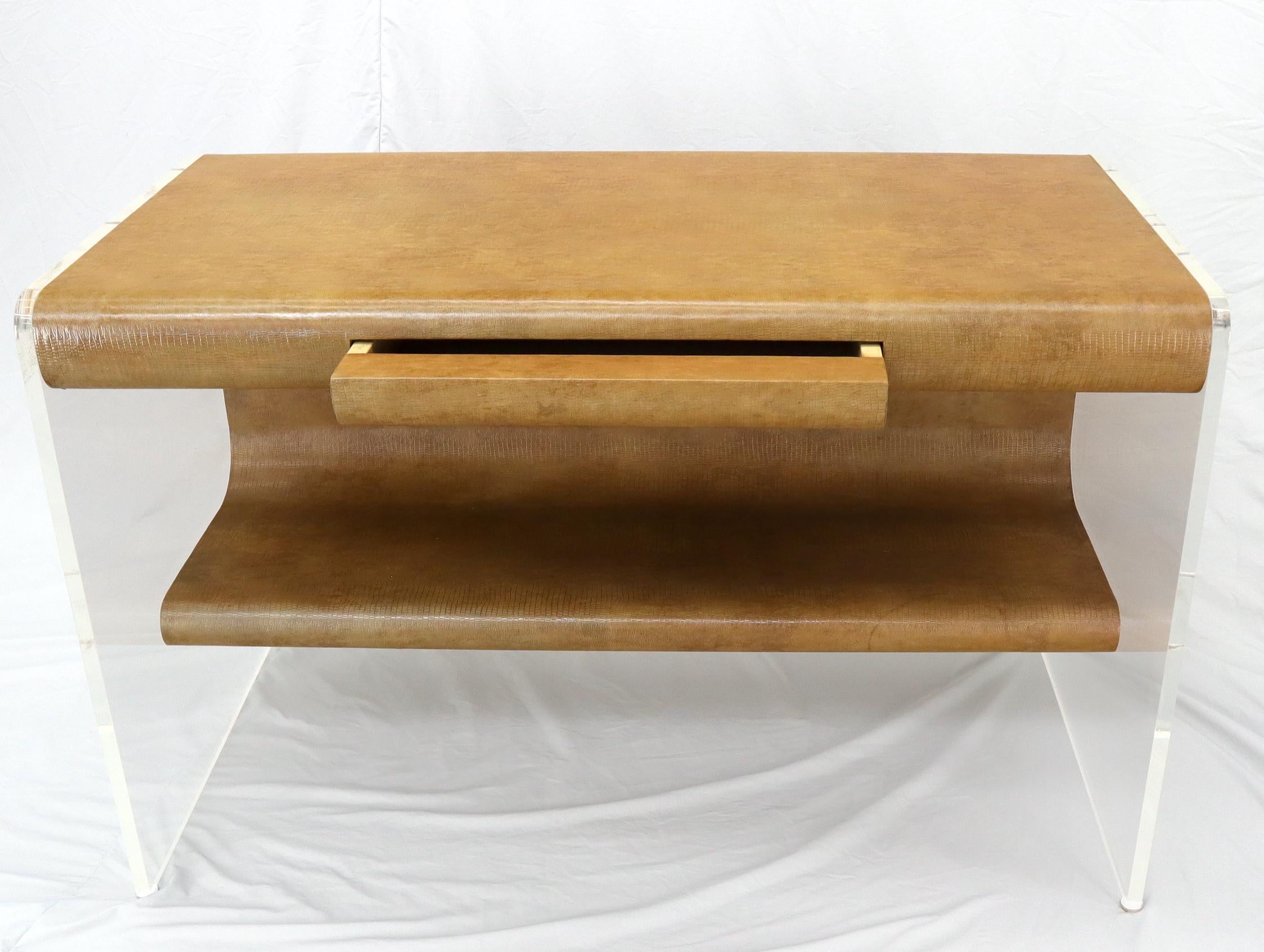 Lucite Base Faux Snake Skin Sculptural Shape One-Drawer Writing Table Desk In Excellent Condition For Sale In Rockaway, NJ