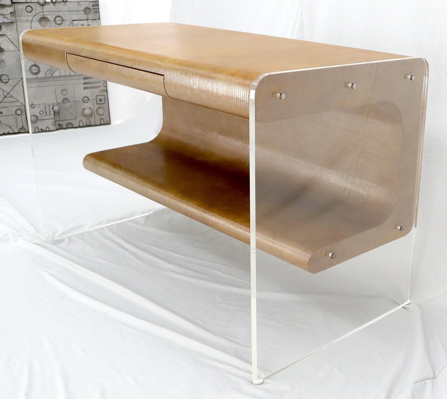 20th Century Lucite Base Faux Snake Skin Sculptural Shape One-Drawer Writing Table Desk For Sale