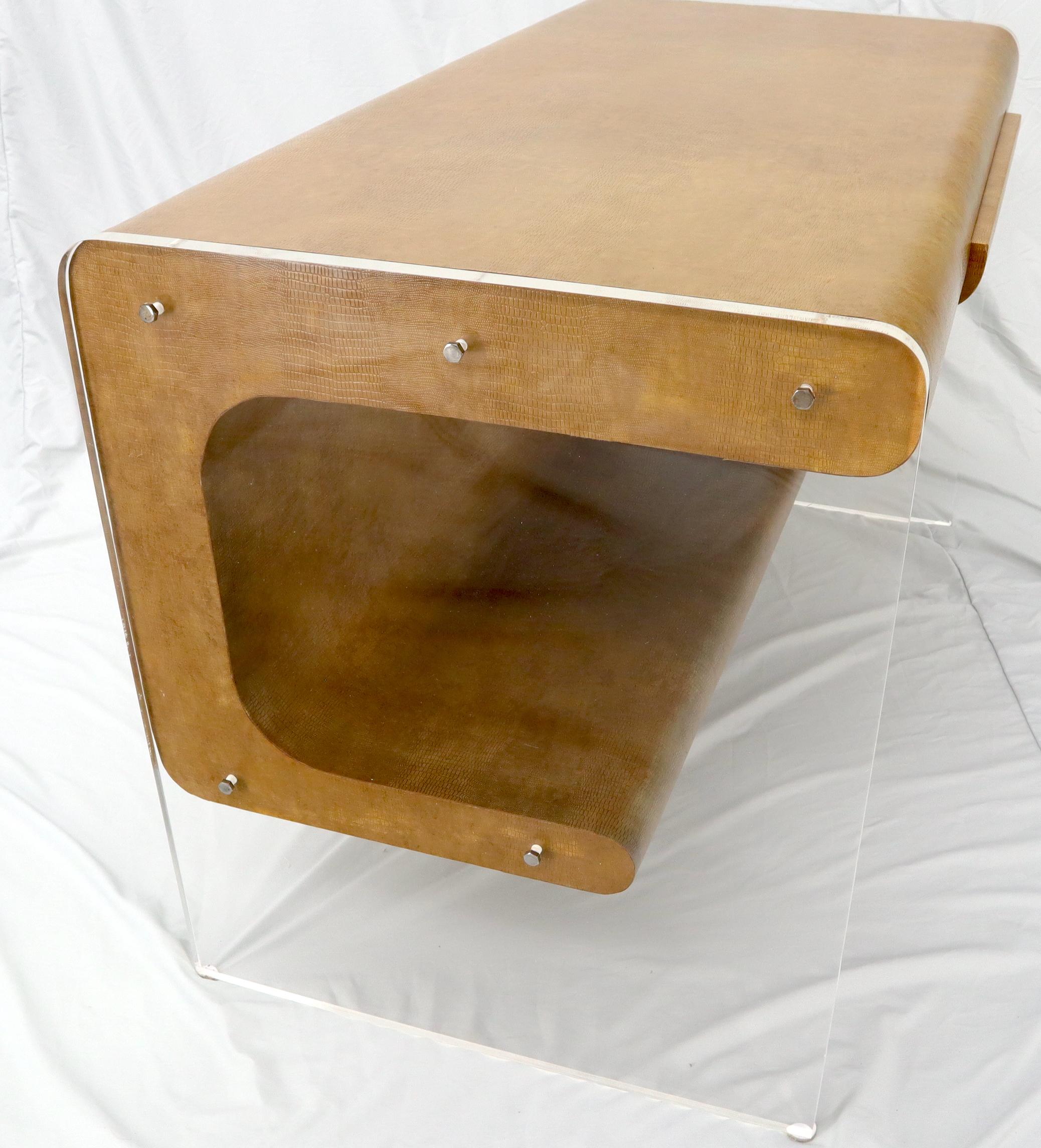 Schreibtisch mit einer Schublade und Lucite-Sockel aus Kunstschlangenhaut in skulpturaler Form im Angebot 2