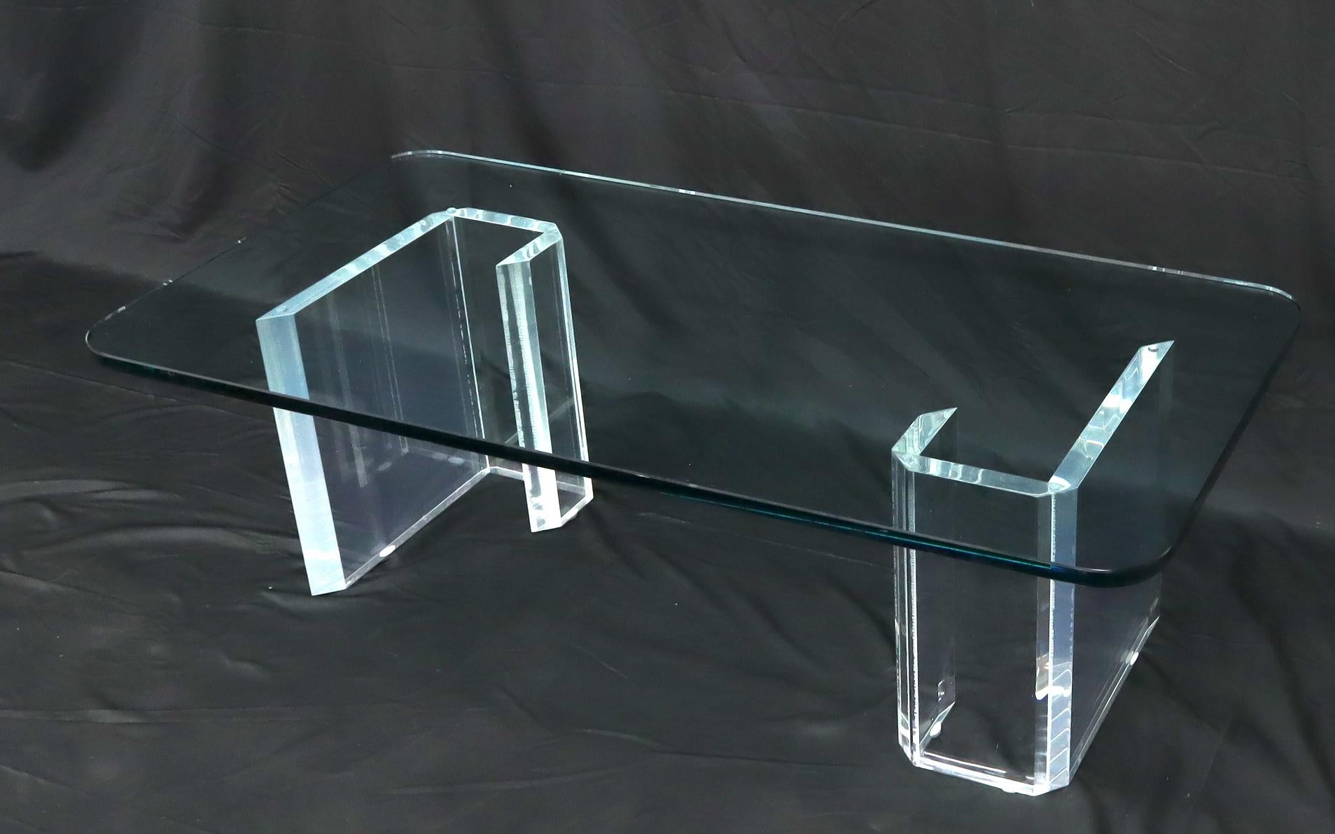 Mid-Century Modern Lucite Base Glass Top Compact Rectangular Coffee Table For Sale