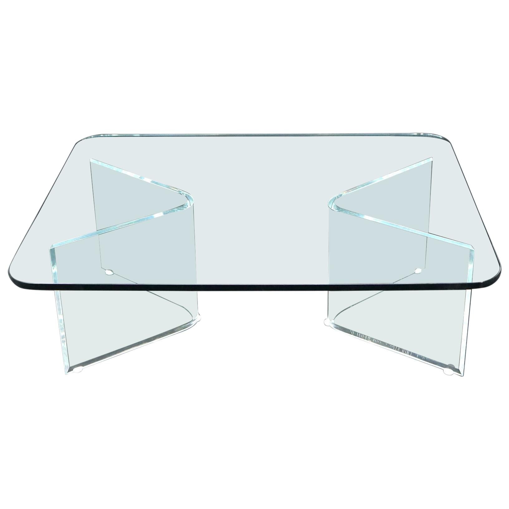 Lucite Base Glass Top Rectangle Coffee Table