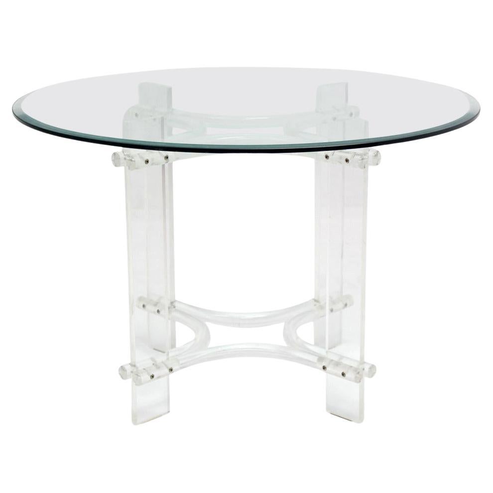 Lucite Base Round Glass Top Mid-Century Modern Gueridon Occasional Dining Table For Sale