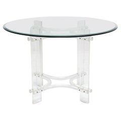 Vintage Lucite Base Round Glass Top Mid-Century Modern Gueridon Occasional Dining Table