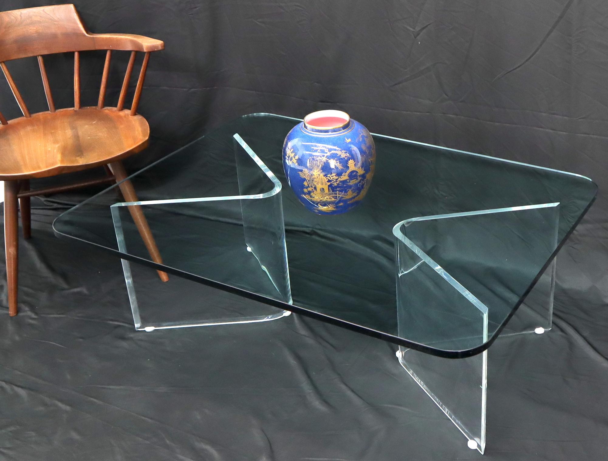 Mid-Century Modern Lucite Base Glass Top Rectangle Coffee Table