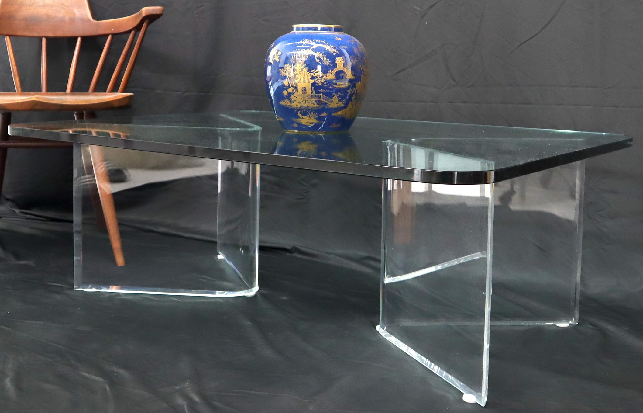 American Lucite Base Glass Top Rectangle Coffee Table