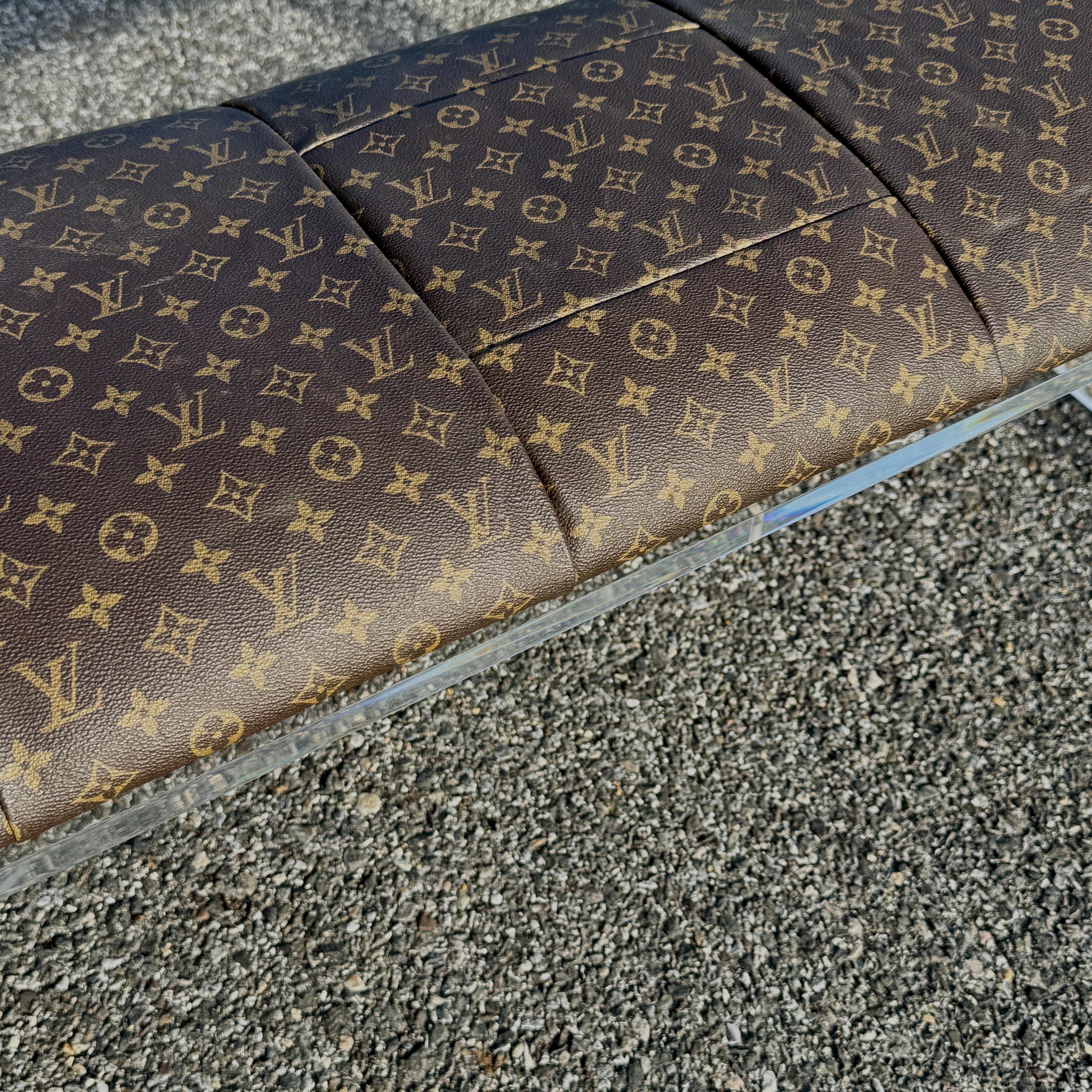 Lucite Bench Upholstered in Louis Vuitton Monogram Fabric  For Sale 3