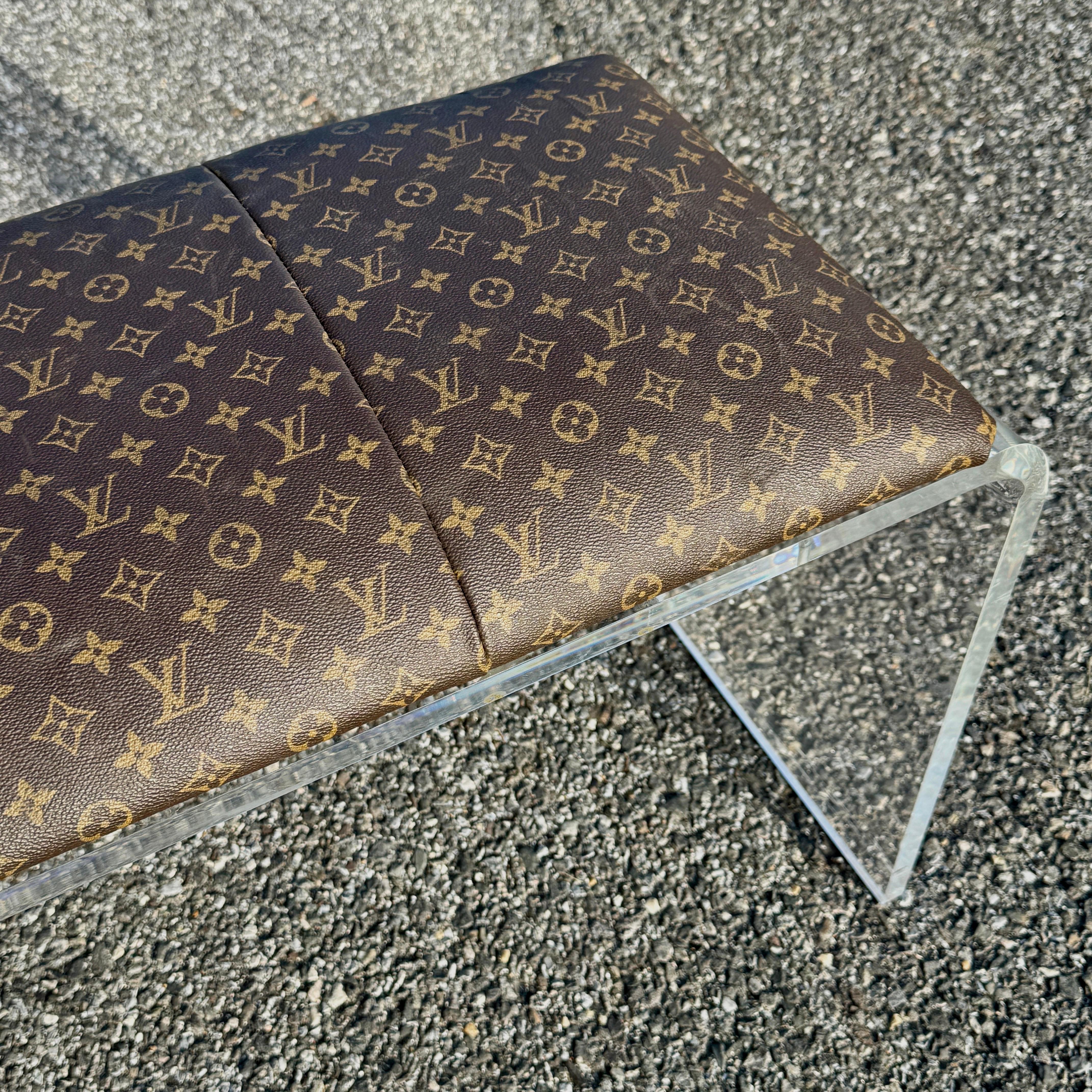 Lucite Bench Upholstered in Louis Vuitton Monogram Fabric  For Sale 5
