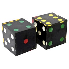 Lucite Black, Red, Green, Yellow and White Sculptural Dice French Vintage