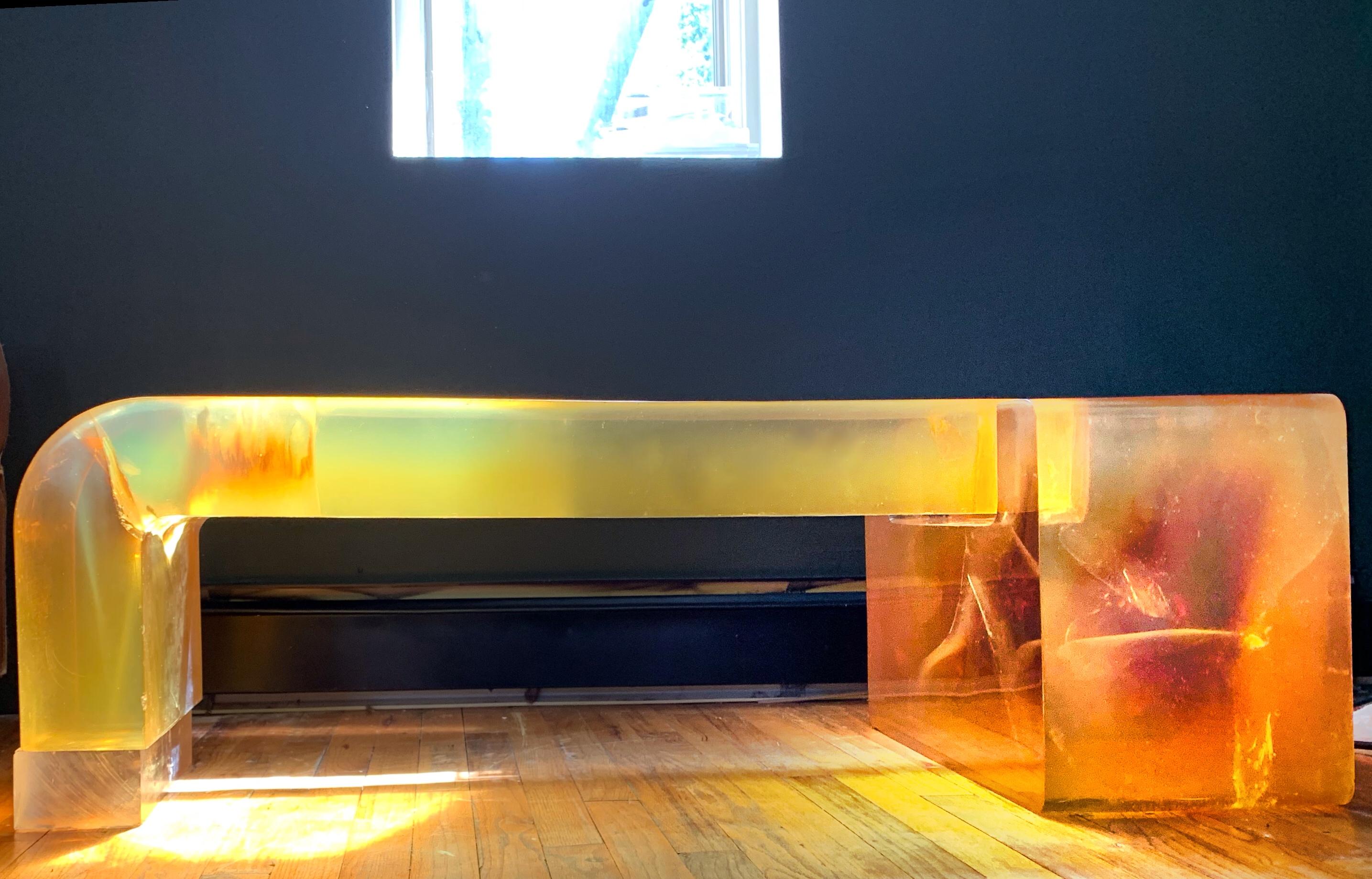 Monumental Lucite Block Coffee Table, in the Manner of Gary Gutterman, USA 1970S In Distressed Condition In Brooklyn, NY