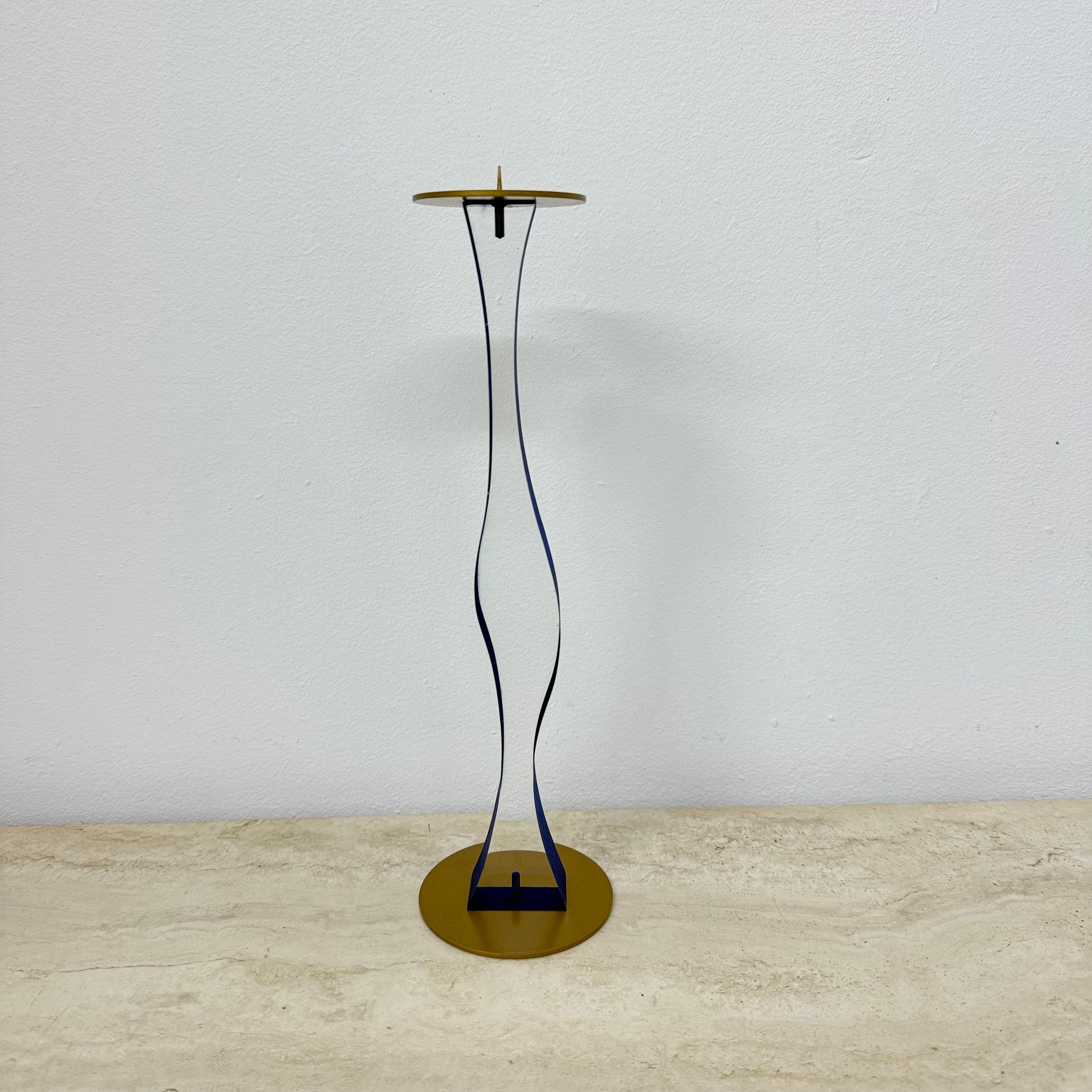 Bastone da candela in lucite blu e oro , anni '70 in vendita 4