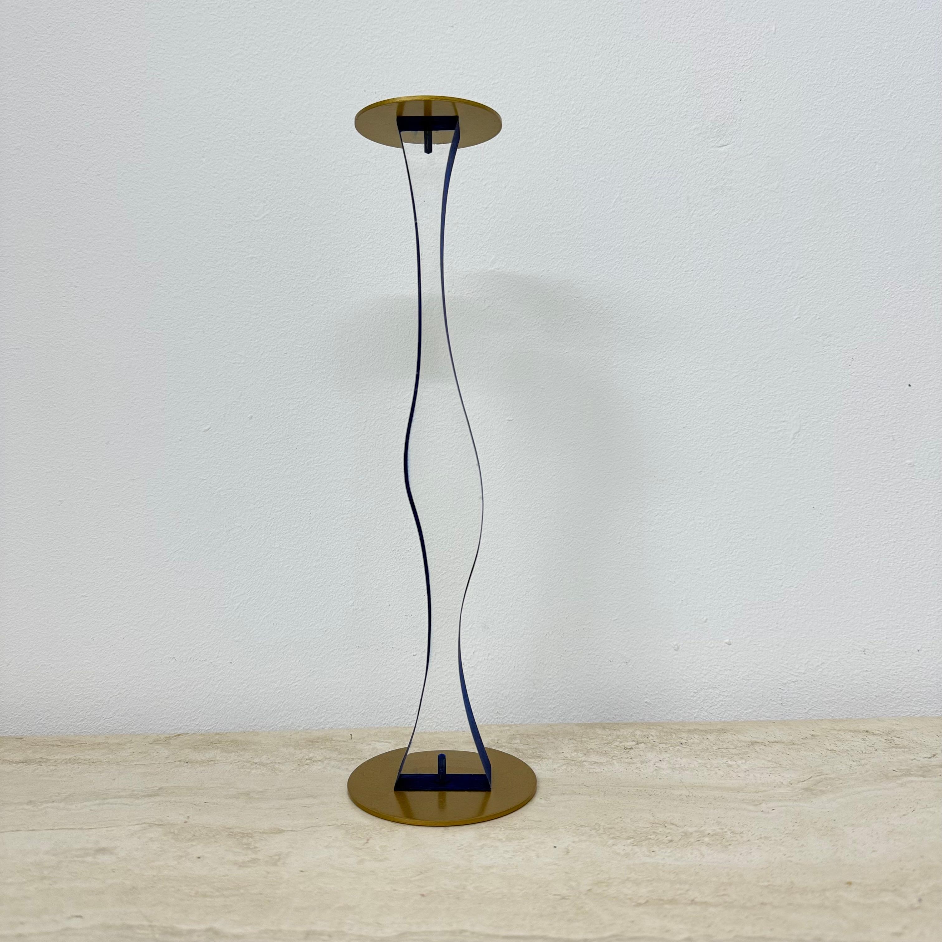 Bastone da candela in lucite blu e oro , anni '70 in vendita 1