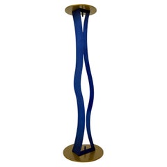 Bastone da candela in lucite blu e oro , anni '70