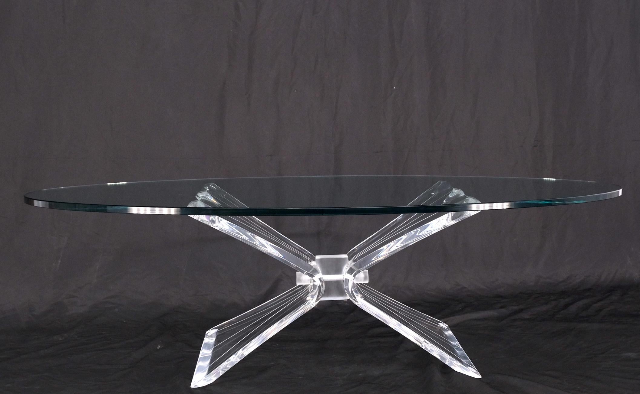 Lucite Bow Tie Butterfly Wing Shape Base Oval Glass Top Mid Century Coffee Table For Sale 7