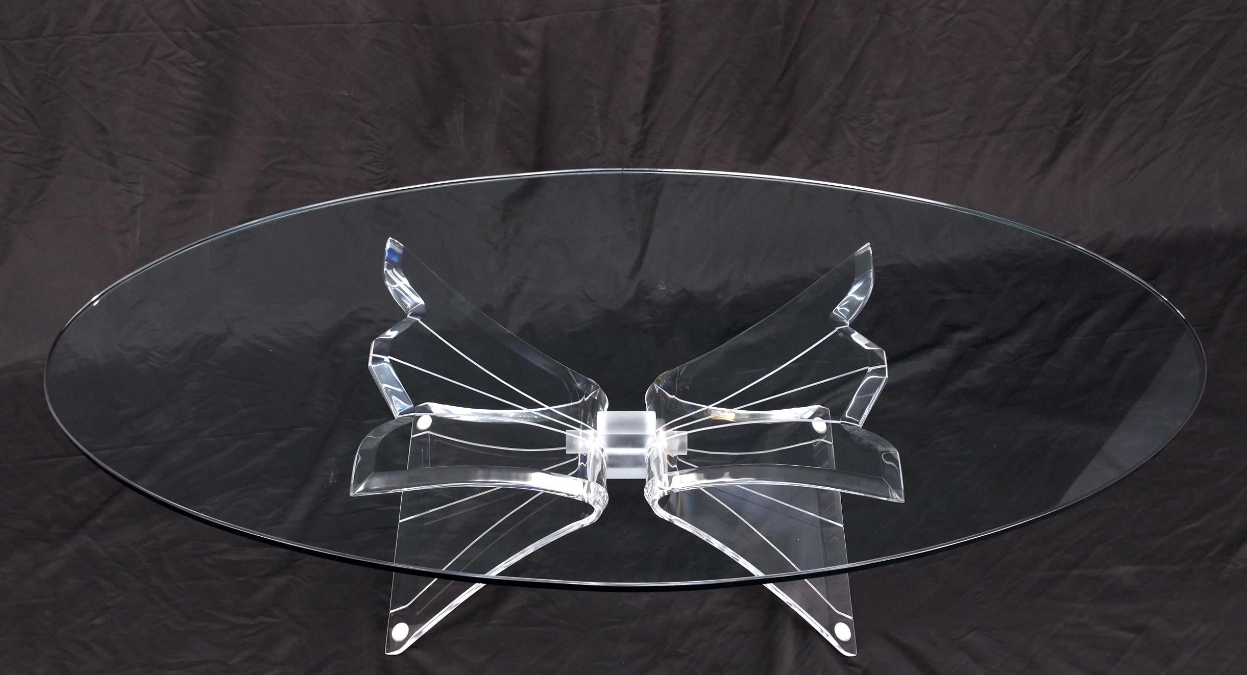 Lucite Bow Tie Butterfly Wing Shape Base Oval Glass Top Mid Century Coffee Table For Sale 8