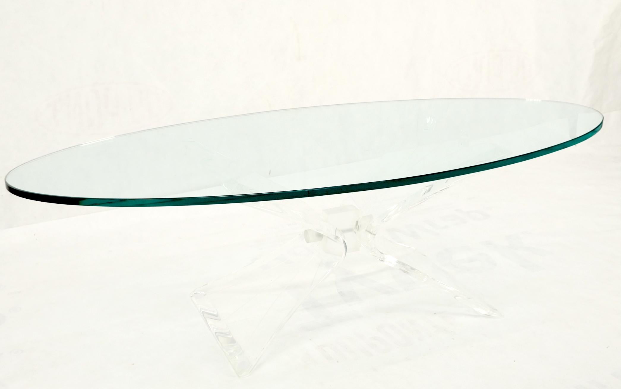 Lucite Bow Tie Butterfly Wing Shape Base Oval Glass Top Mid Century Coffee Table For Sale 13