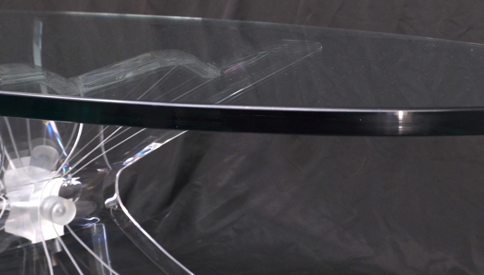 Lucite Bow Tie Butterfly Wing Shape Base Oval Glass Top Mid Century Coffee Table For Sale 3