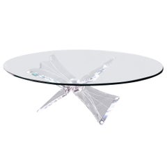 Vintage Lucite Bow Tie Butterfly Wing Shape Base Oval Glass Top Mid Century Coffee Table