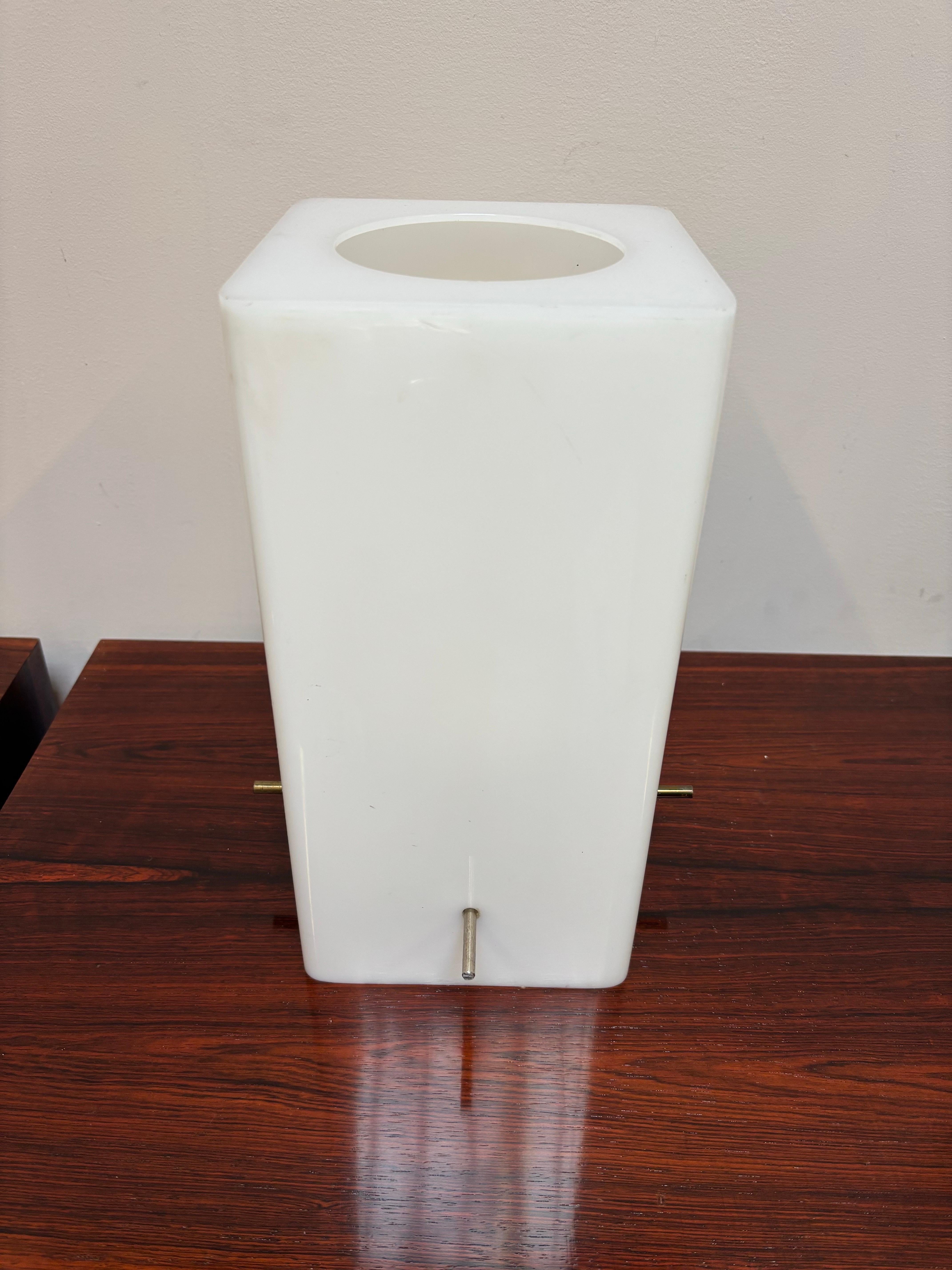 Paul Mayen Style square with rounded corners Lucite Table Lamp.  Round hole to top adds interest and lets heat escape.  Newly rewired and ready to go!  Lucite in nice shape.  Lucite is 6.25 square but pins add size to overall size listed in