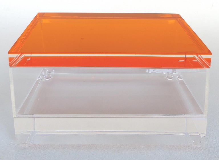 Custom Lucite Box with Orange Lucite Top For Sale at 1stDibs