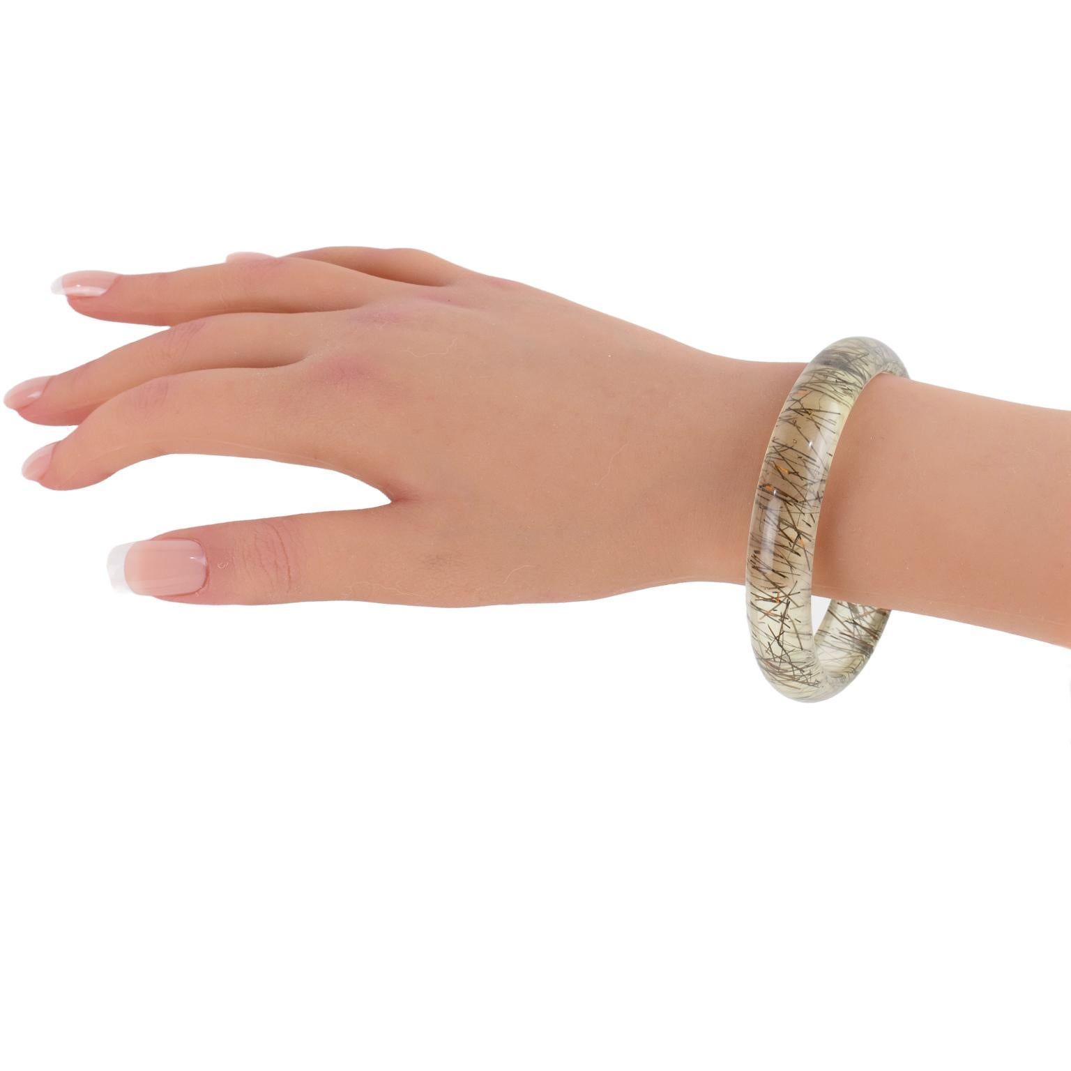 Lucite Bracelet Bangle Copper and Black Metallic Thread Inclusions In Excellent Condition For Sale In Atlanta, GA