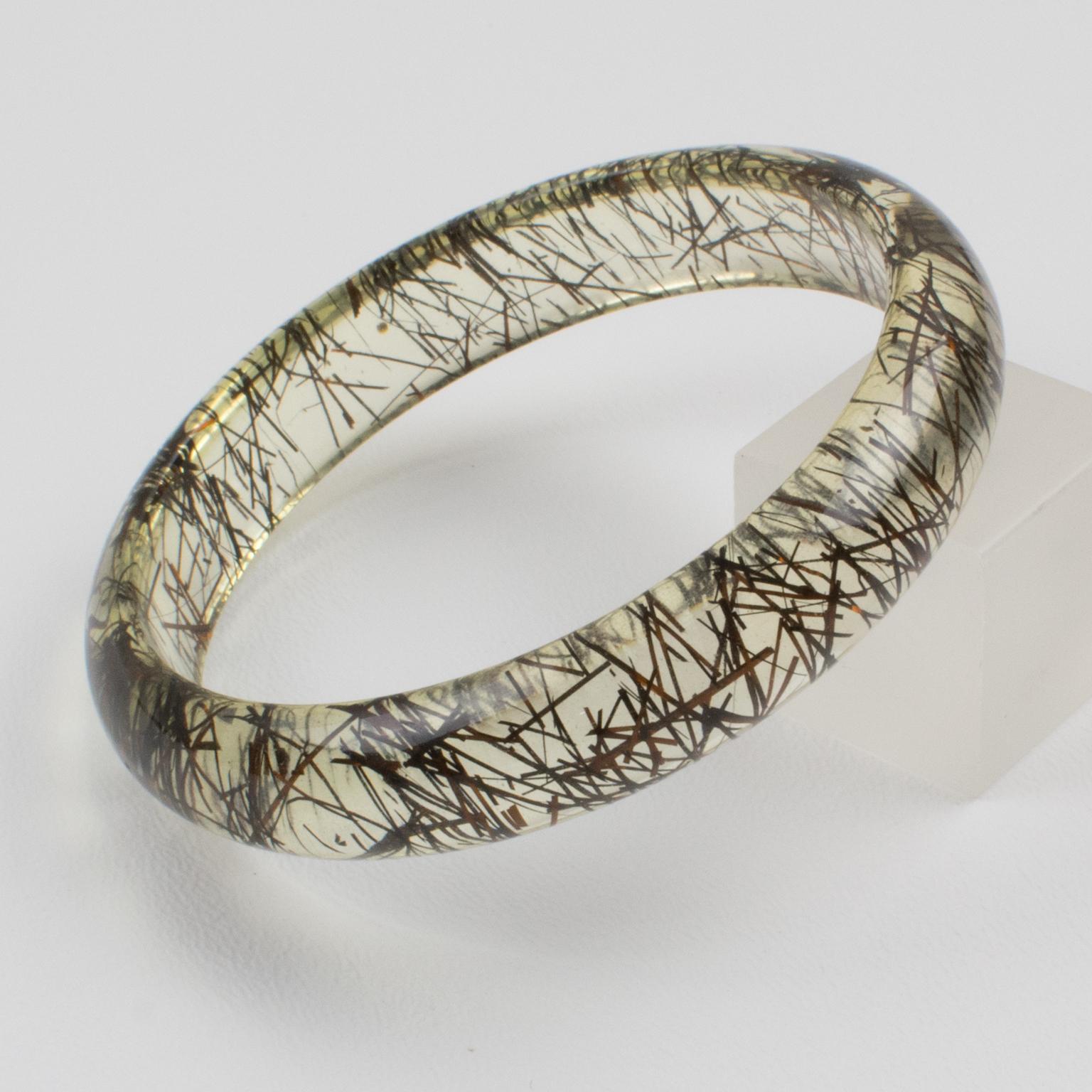 Lucite Bracelet Bangle Copper and Black Metallic Thread Inclusions For Sale 1