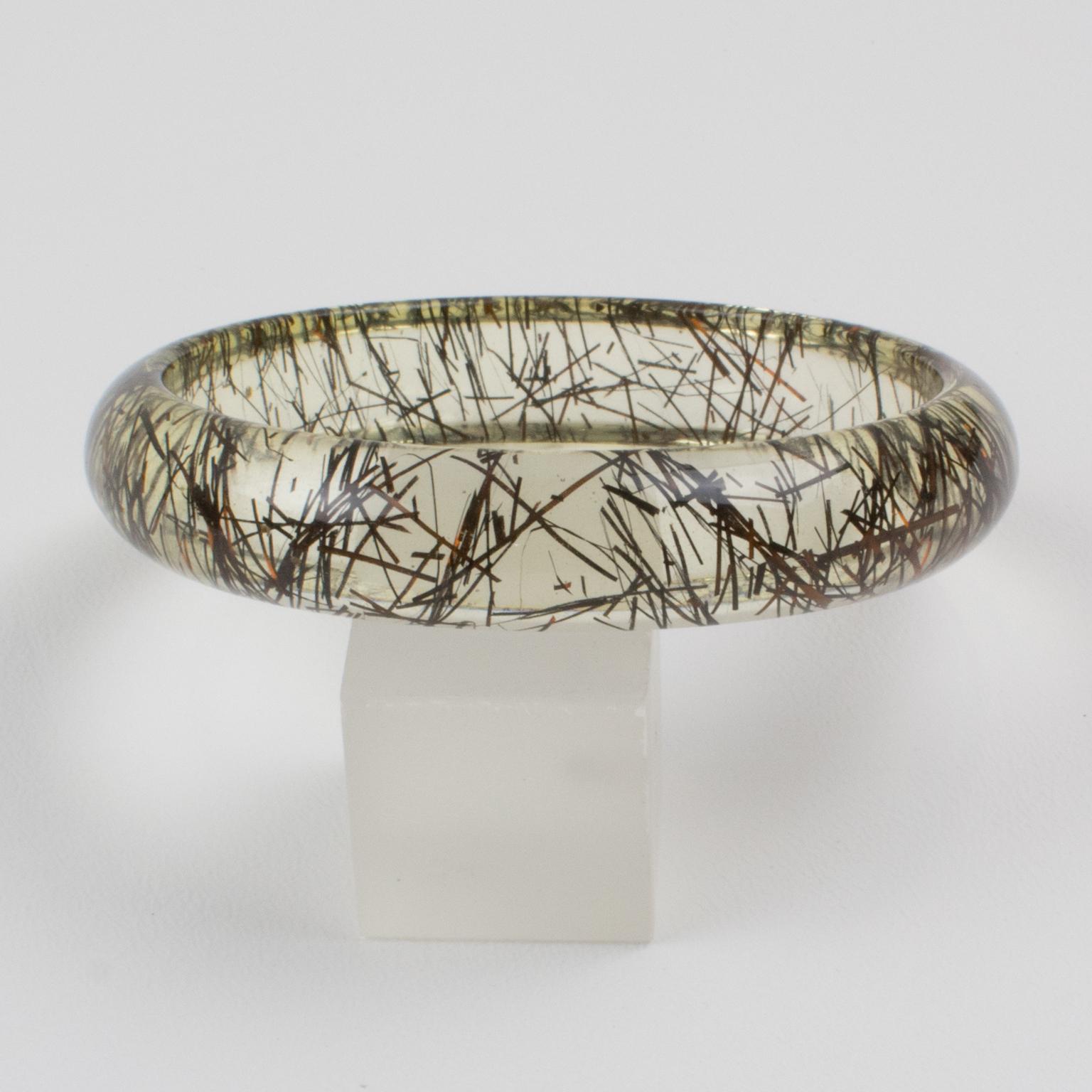 Lucite Bracelet Bangle Copper and Black Metallic Thread Inclusions For Sale 2