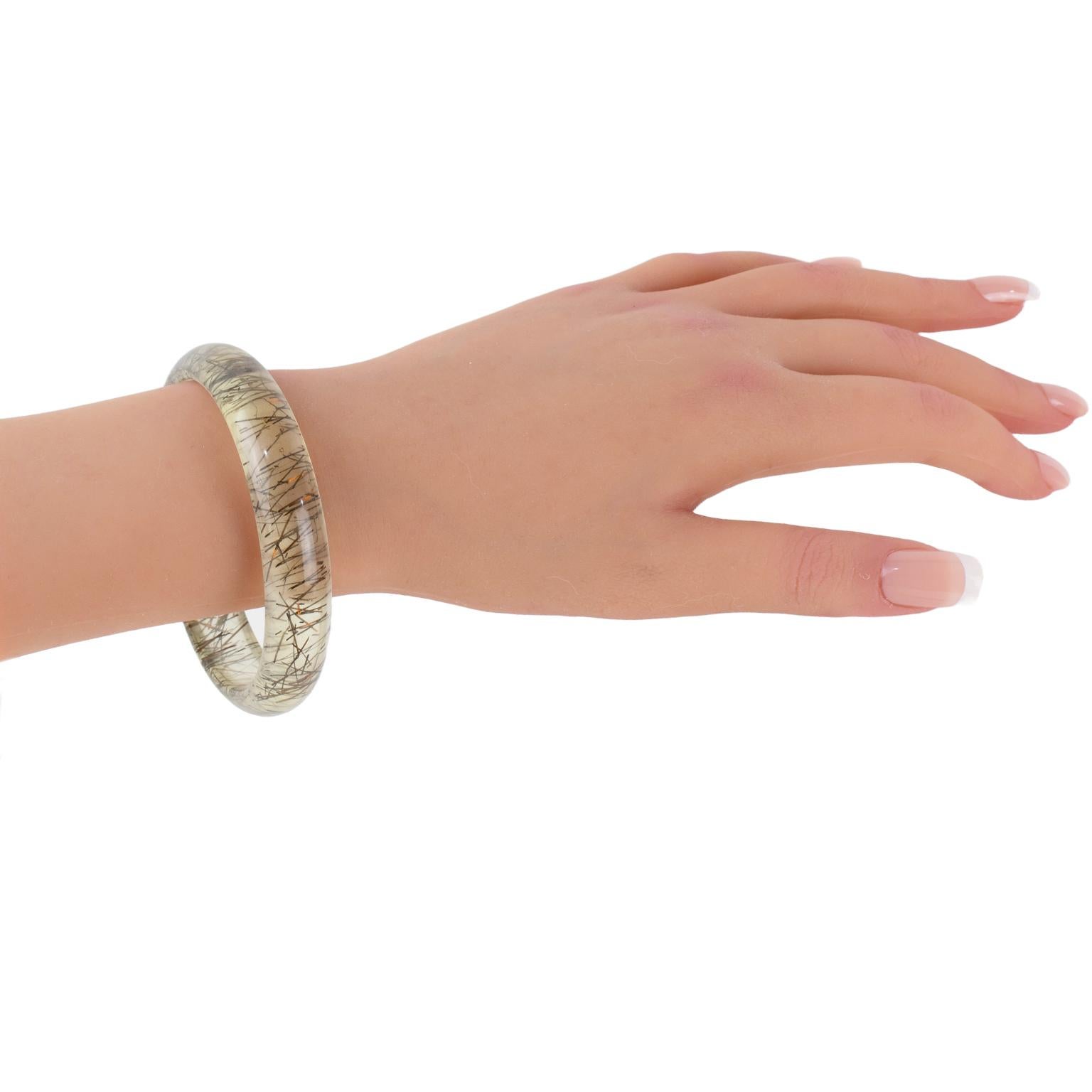 Lucite Bracelet Bangle Copper and Black Metallic Thread Inclusions For Sale 3