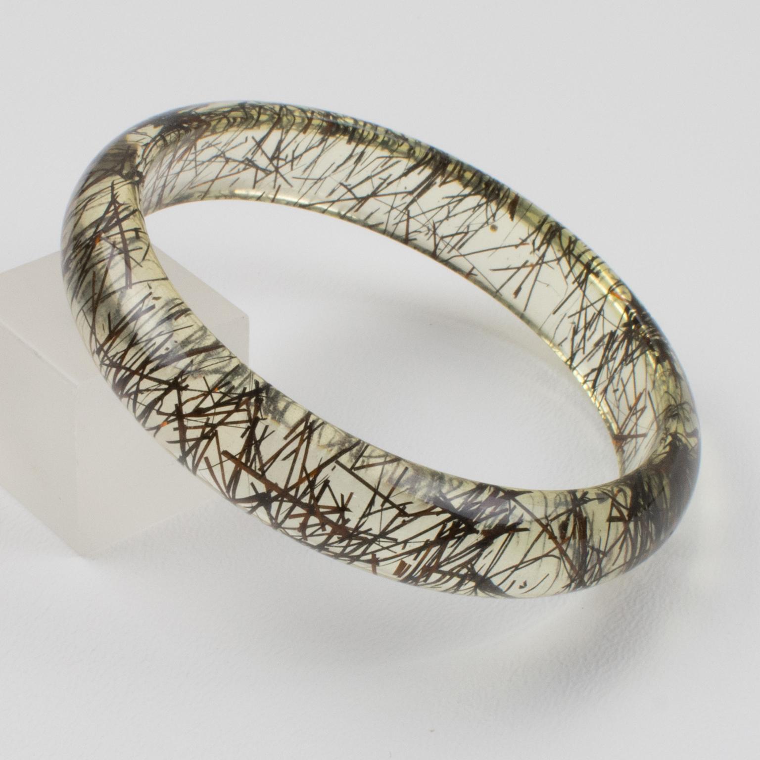 Lucite Bracelet Bangle Copper and Black Metallic Thread Inclusions in vendita 3