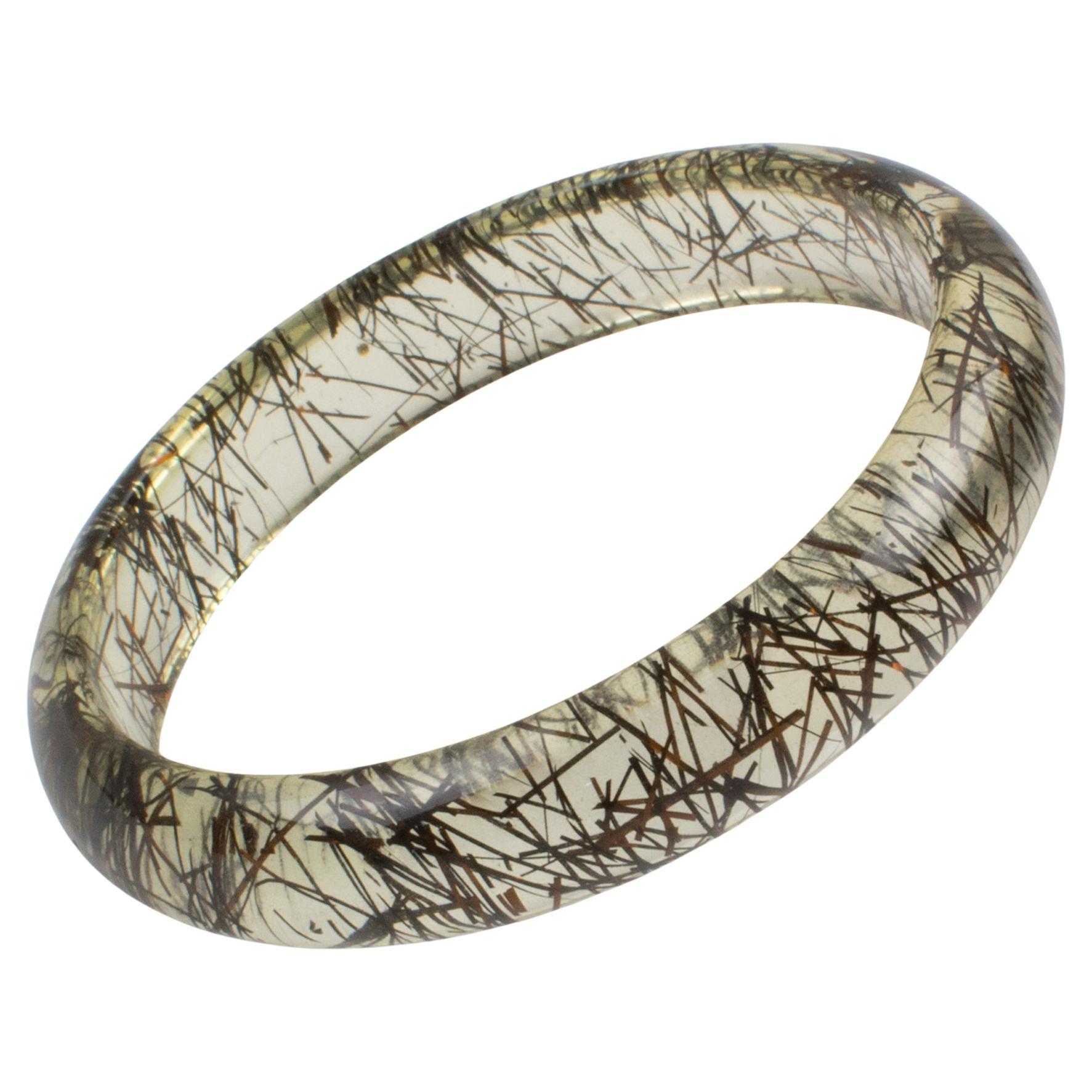 Lucite Bracelet Bangle Copper and Black Metallic Thread Inclusions