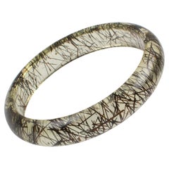 Lucite Bracelet Bangle Copper and Black Metallic Thread Inclusions