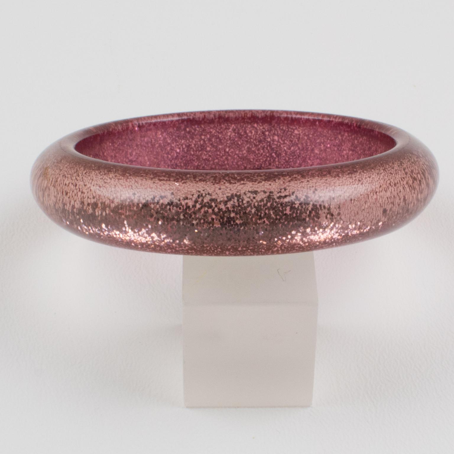 Modern Lucite Bracelet Bangle Pink Lame Metallic Confetti Inclusions For Sale